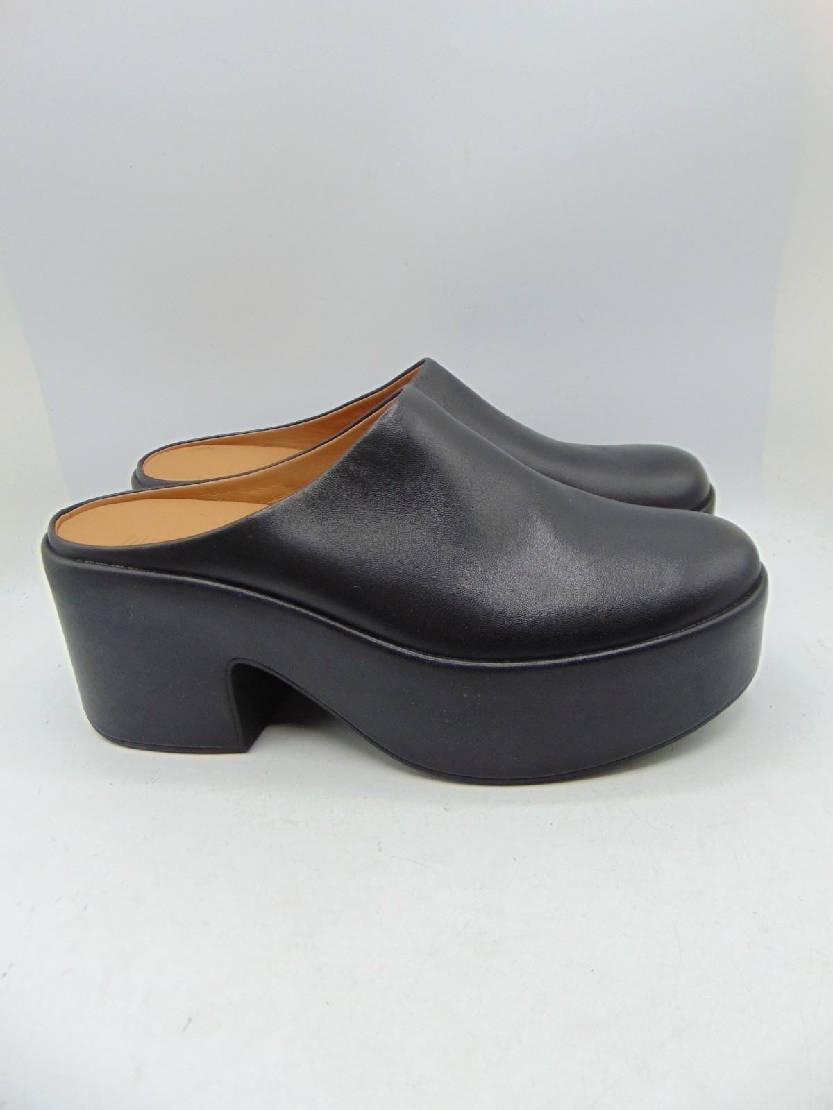 FITFLOP Pilar Black Leather Platform Block Heel Slip On clogs Mule Sz 8 NEW