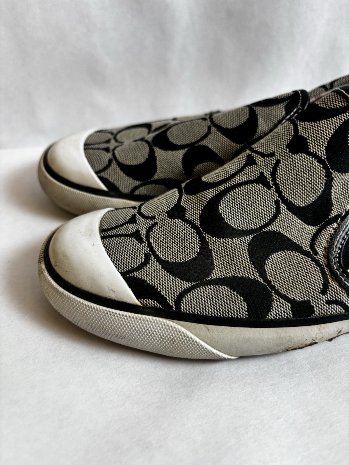 Coach Signature Shoes Womens 7 Brown Sneakers Monogram Beale Slip On Canvas