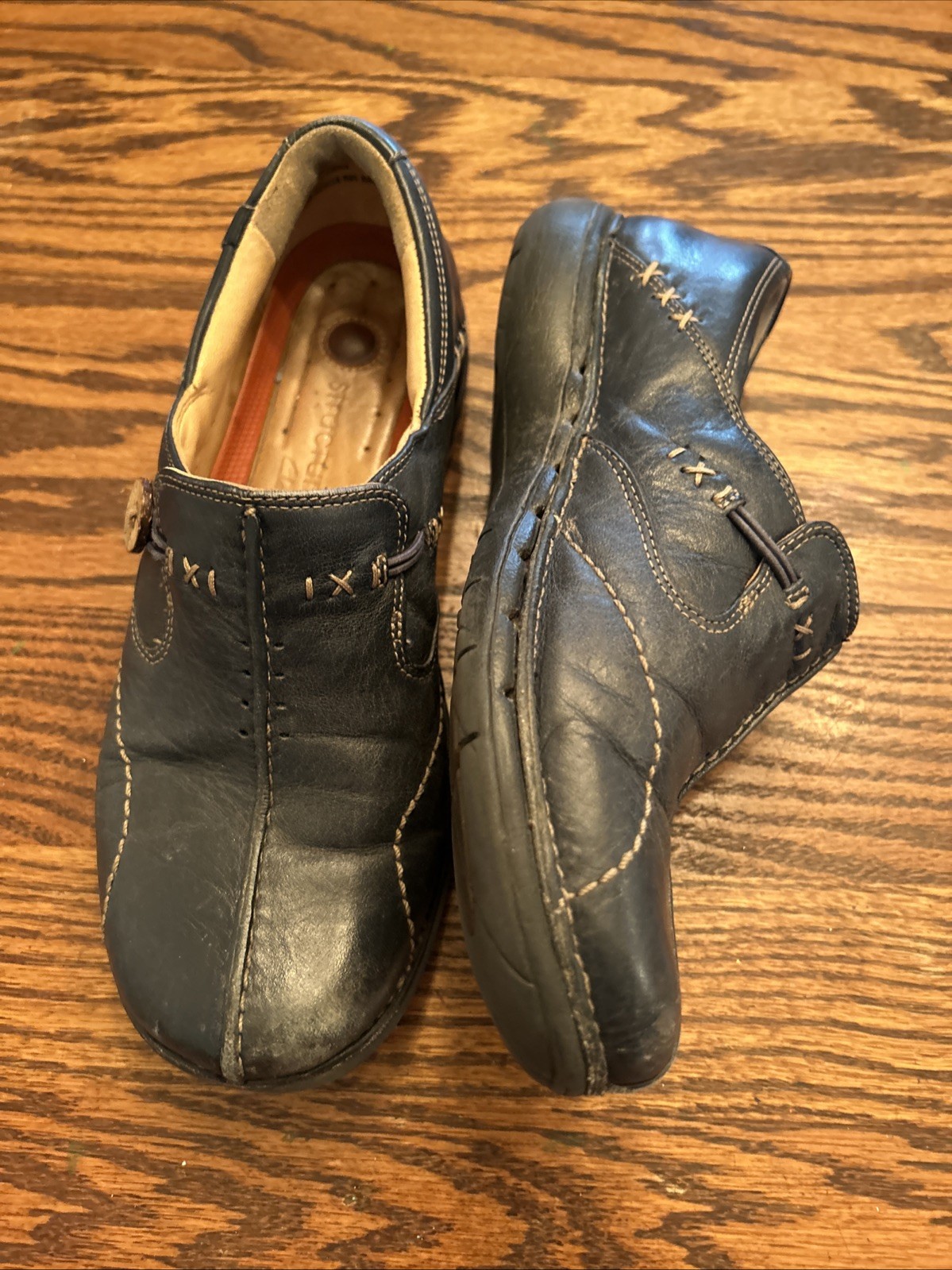 CLARKS Unstructured Women’s 8M Navy Un.Buckle Leather Slip On Loafer Shoe