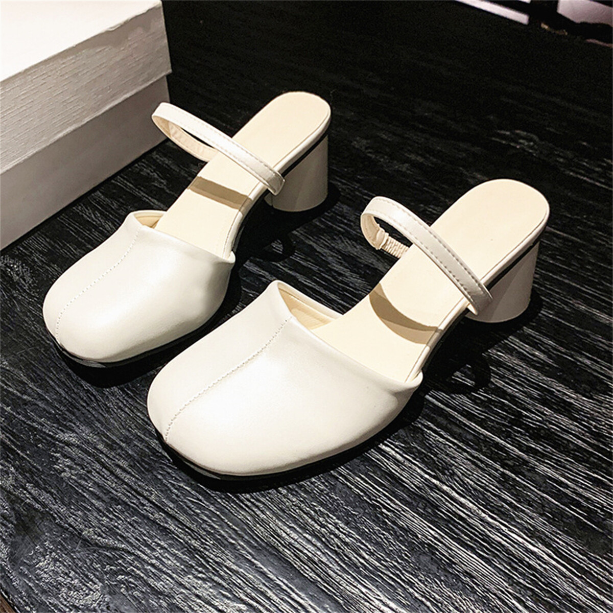 Women’s Closed Round Toe Mules Mary Jane Slingback Block Heel Casual Slides