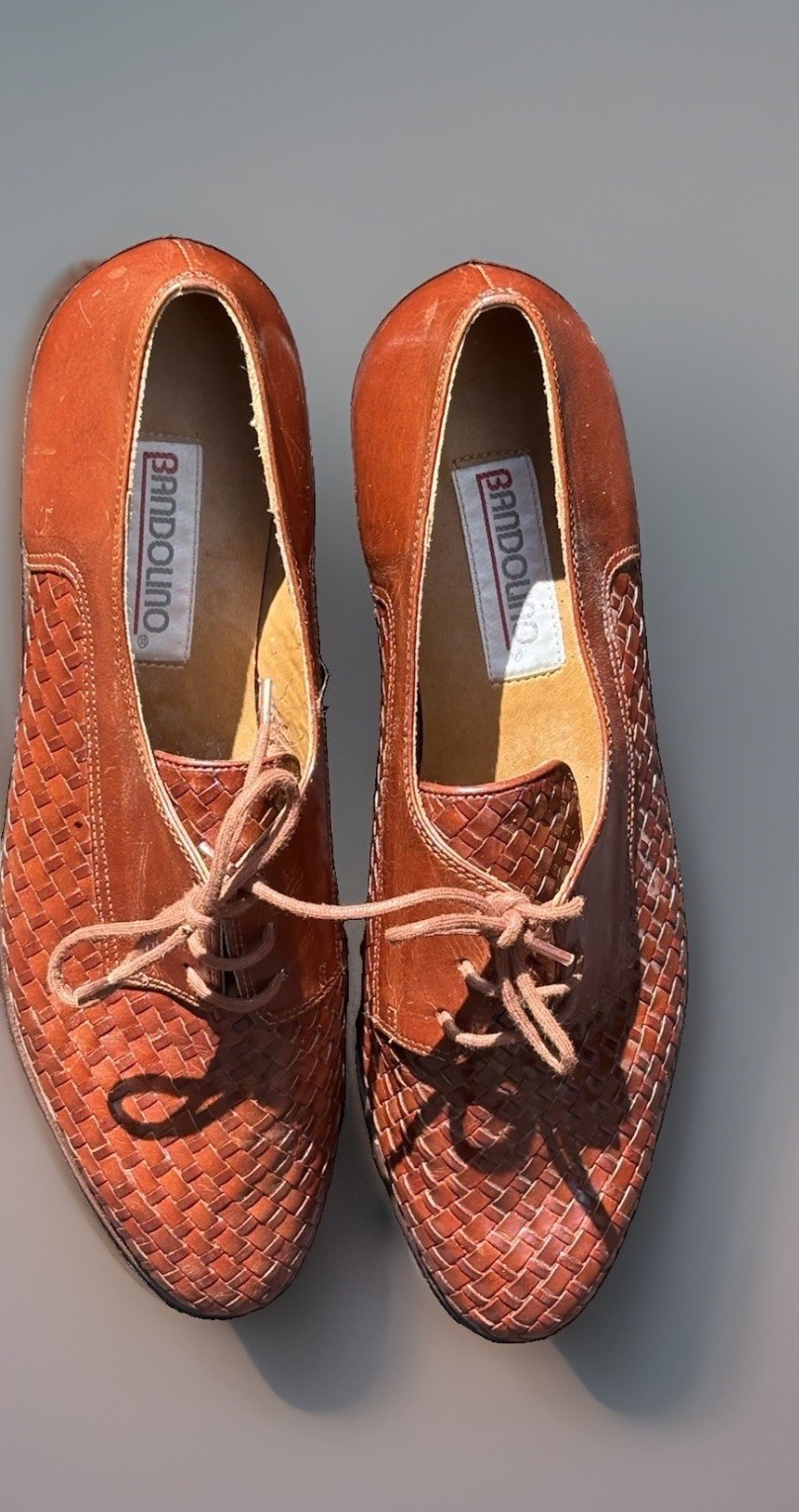 Vintage Bandolino Brown Woven Leather Oxford Women’s US10M Made In Brazil