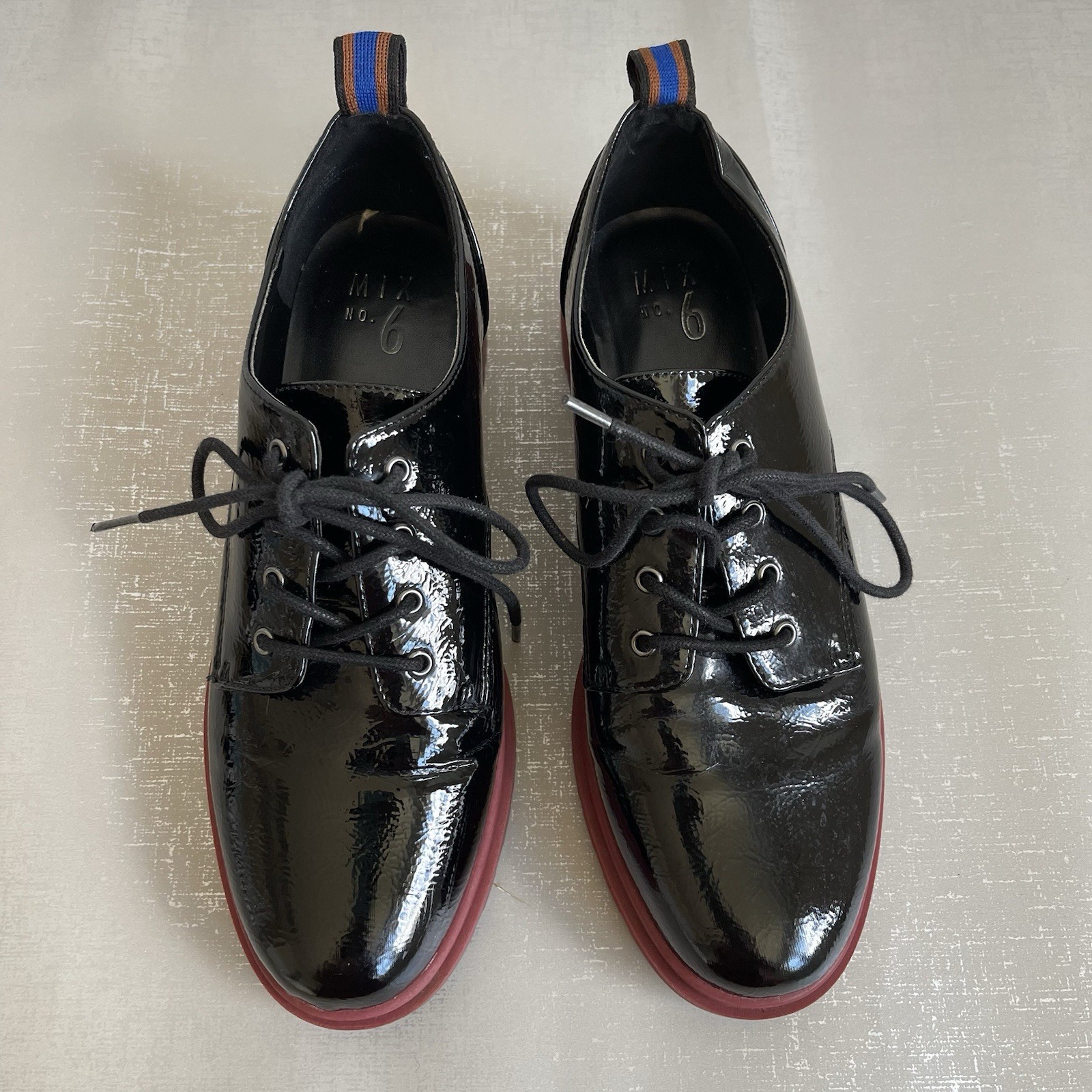 Mix No. 6 Women’s Black Patent Leather Oxford Shoes Lug Sole 9.5 Preppy Comfort
