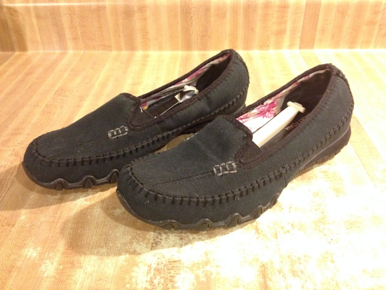 Skechers Womens 9M Bikers Pedestrian Black Canvas Moc Toe Ballet Flat Loafer
