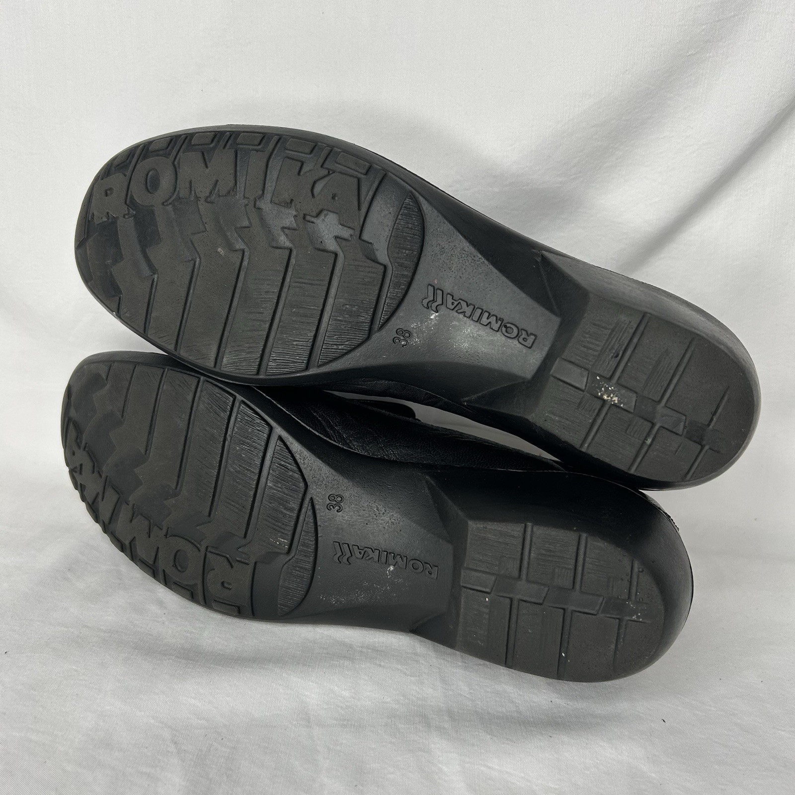 ROMIKA Cassie Wrinkled Black Leather Slip-On Loafers Shoes EU 38 Women’s 7.5