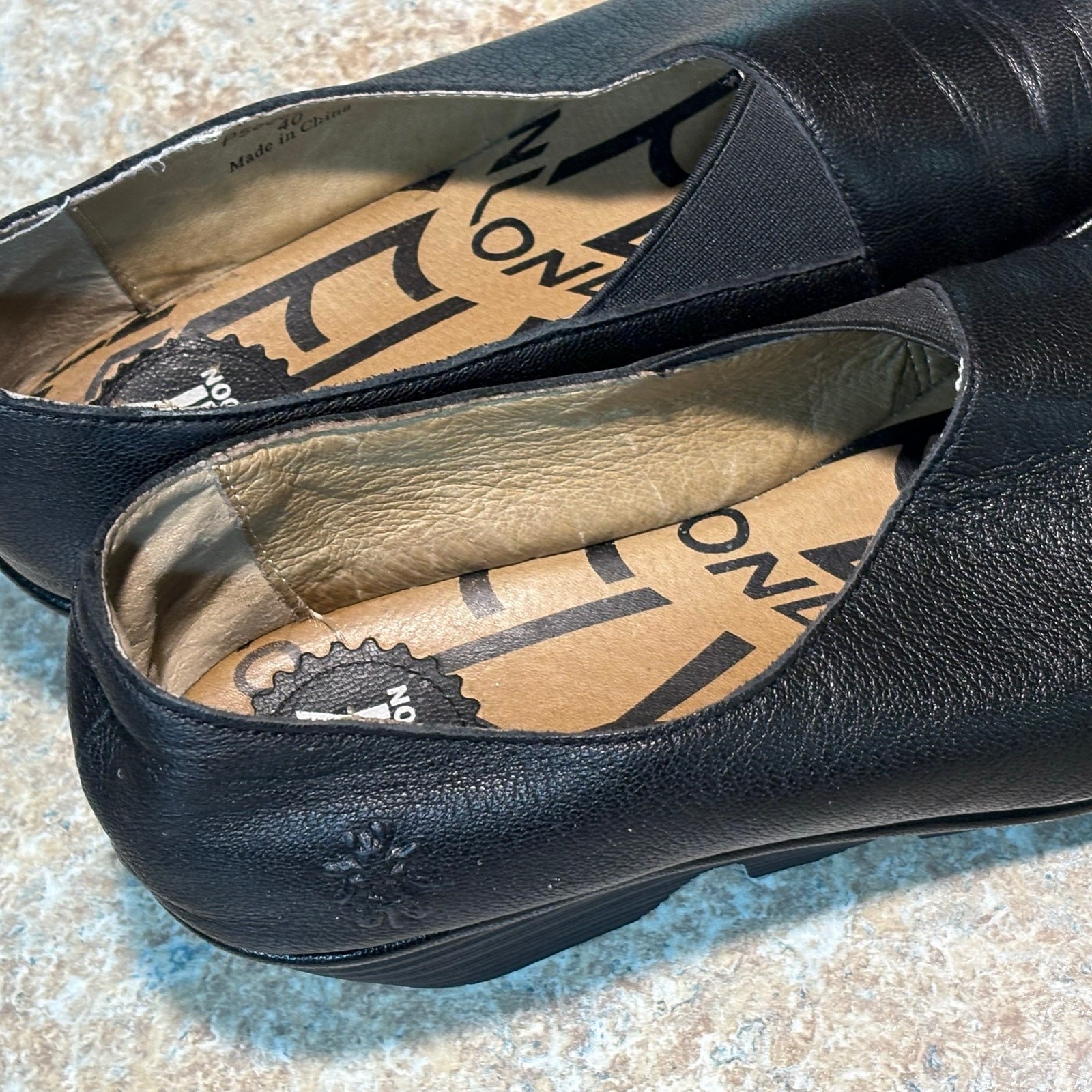 Fly London Black Peso Wedge Classic Comfort Leather Slip on Shoes Size 40