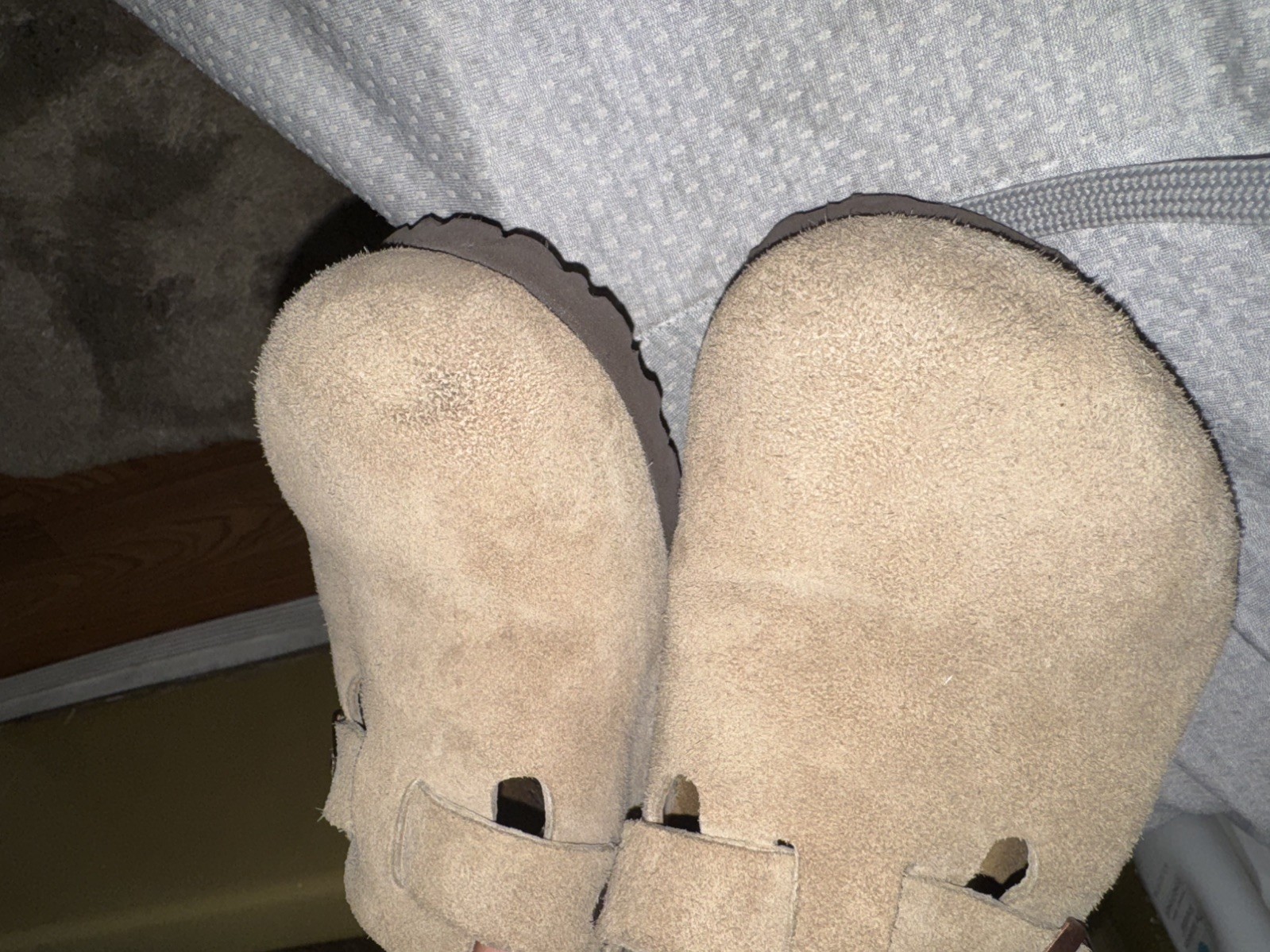 Birkenstock Boston Suede Clogs Womens Taupe Normal Soft Footbed Sandals