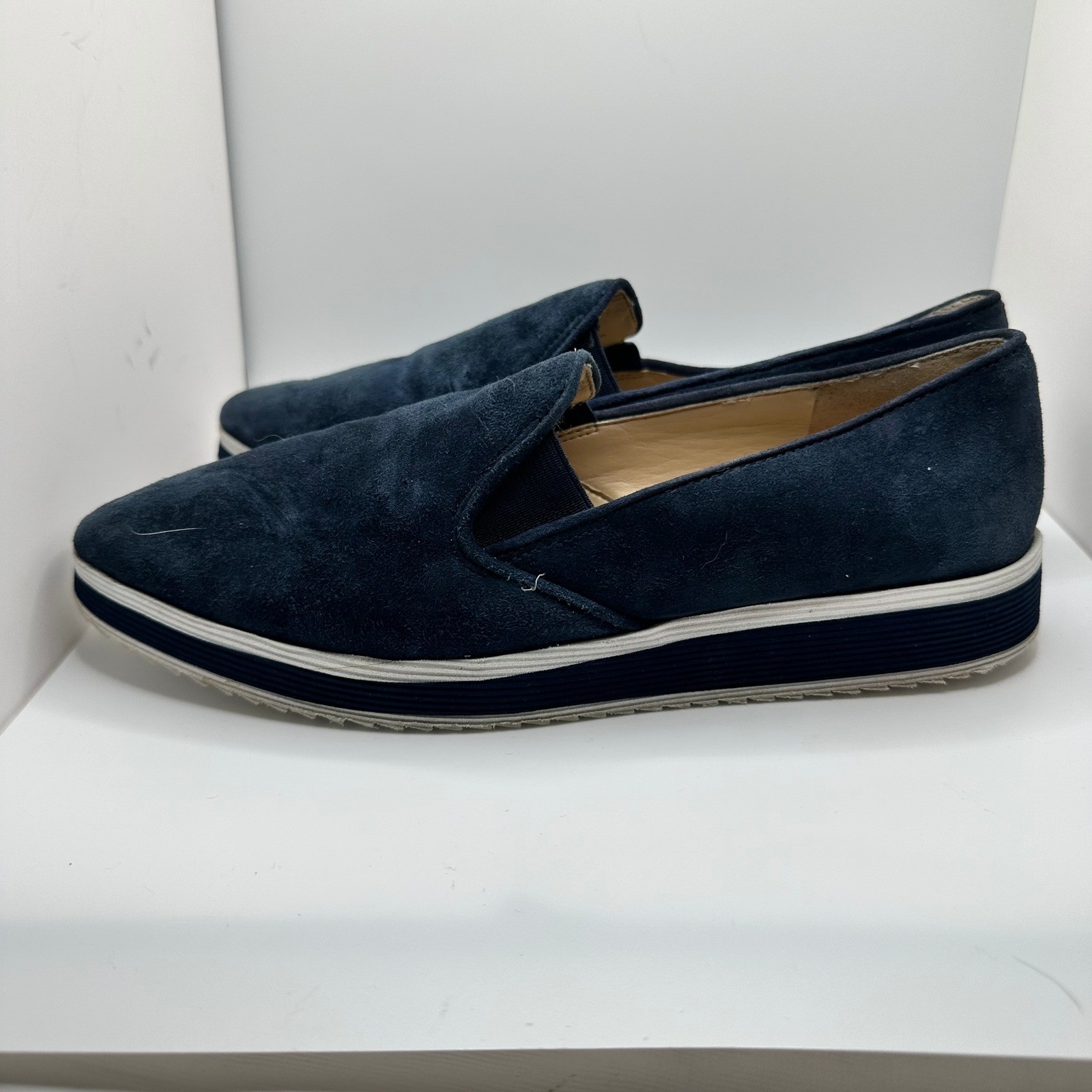 Karl Lagerfeld Navy Blue Suede Platform Slip On Sneakers Shoes Womens 6 M