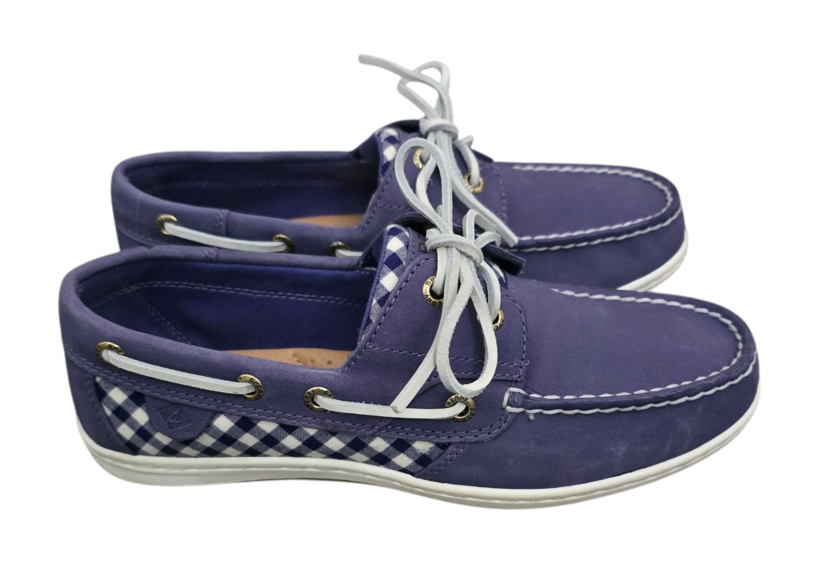 Sperry Koifish Gingham Womens 2 Eye Boat Shoes Size 6.5 W Purple New READ