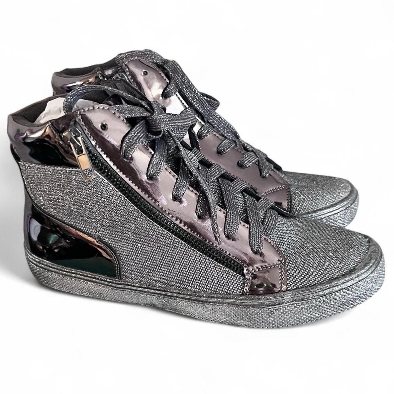 Lauren Lorraine Pewter Silver Sparkle High top Sparkly Sneakers Women’s 9 – New
