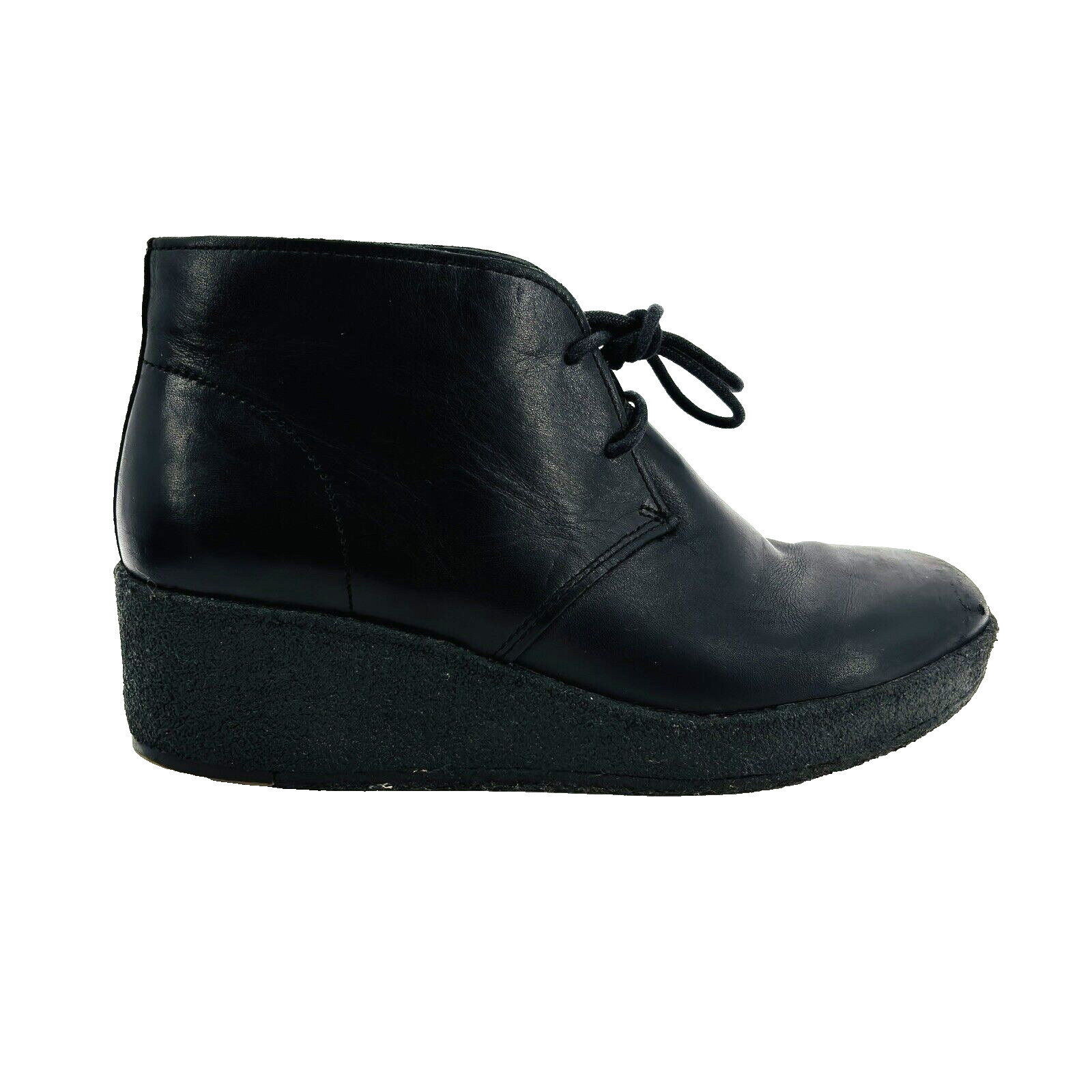 Women’s 7.5 M Clarks Originals Athie Terra Wedge Desert Boots Black Leather