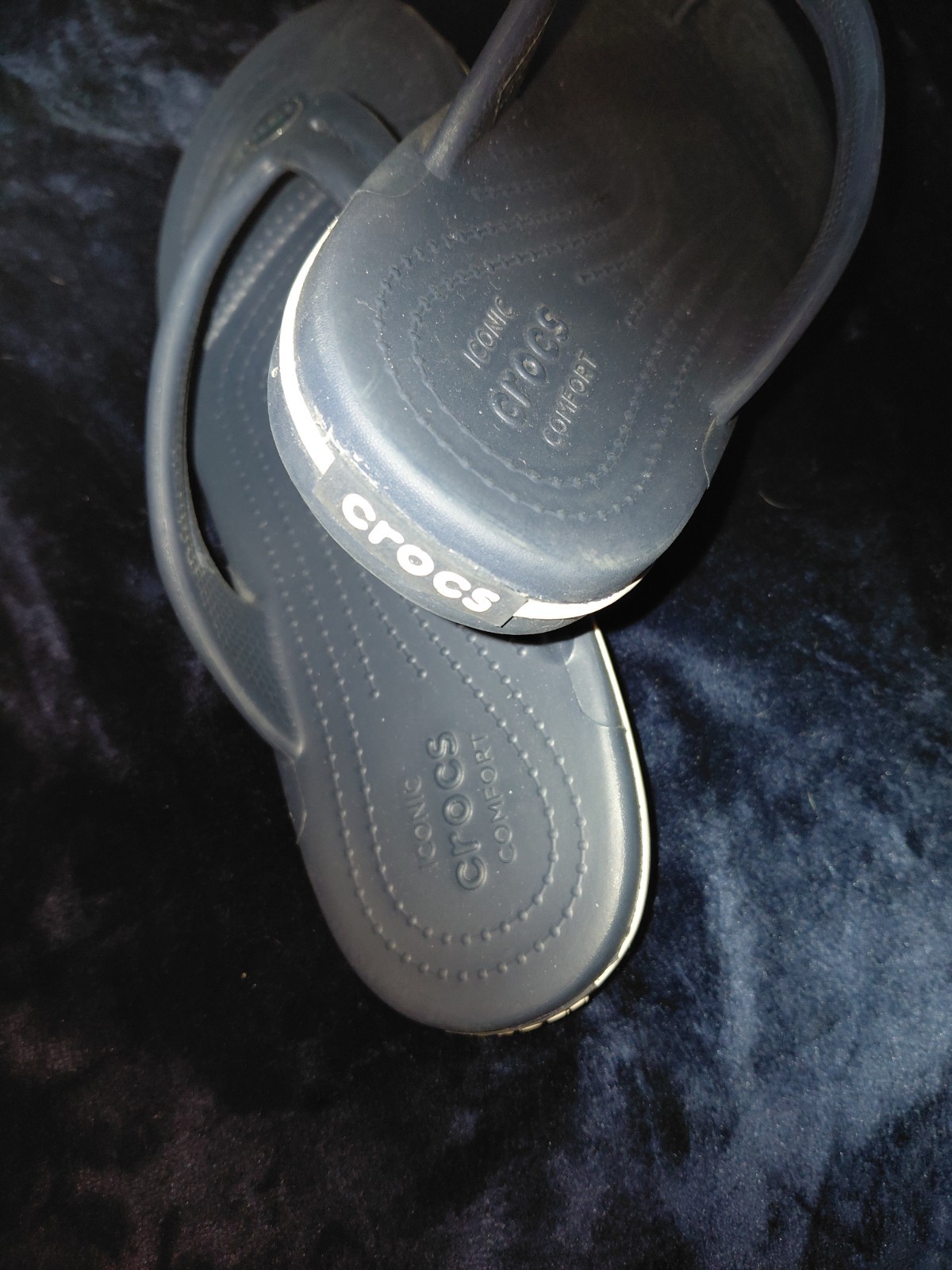 Crocs Sandals Flip Flops Navy Blue White Women’s Size 10