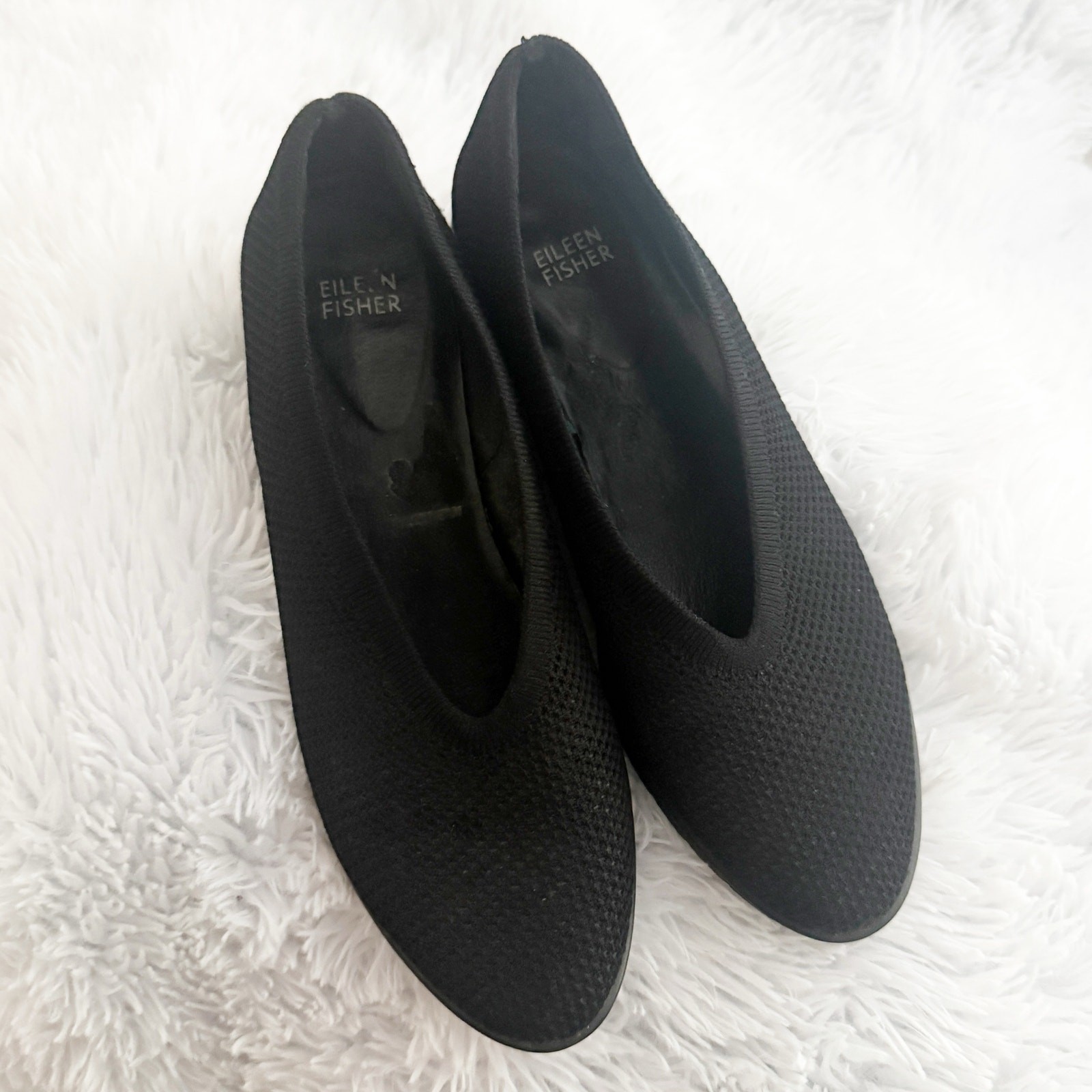 EILEEN FISHER | Heaven Stretch Knit Wedge Ballet Flat Black Slip-On | Size 9