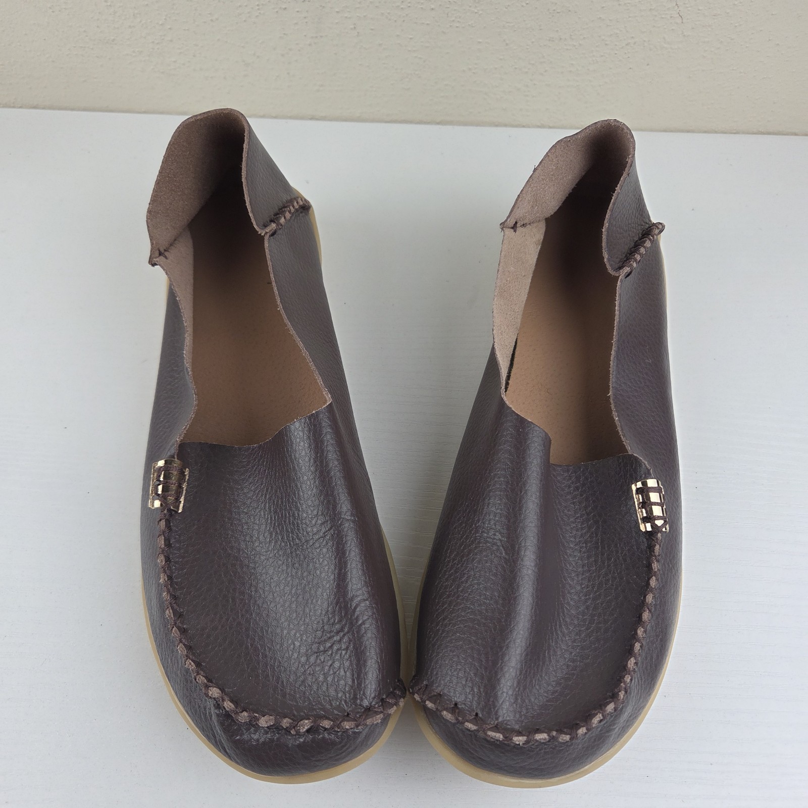 Venus Celia Loafer Wmns Brown Leather Comfort Walking Flat Shoe US 11.5 EU 42