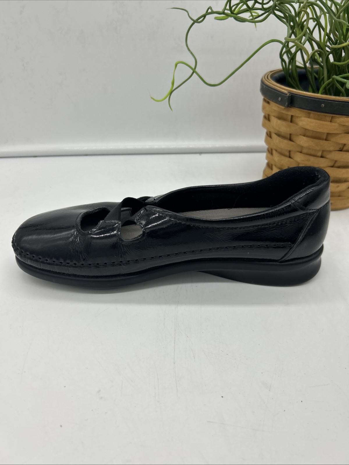 SAS Comfort Tripad Black Patent Leather Low Slip On, Crissy Women’s Size 7