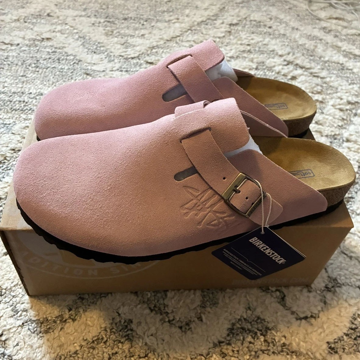 Birkenstock Boston x Stussy Suede Women and Men Caramel Clog Shoes-Size EU 37-45