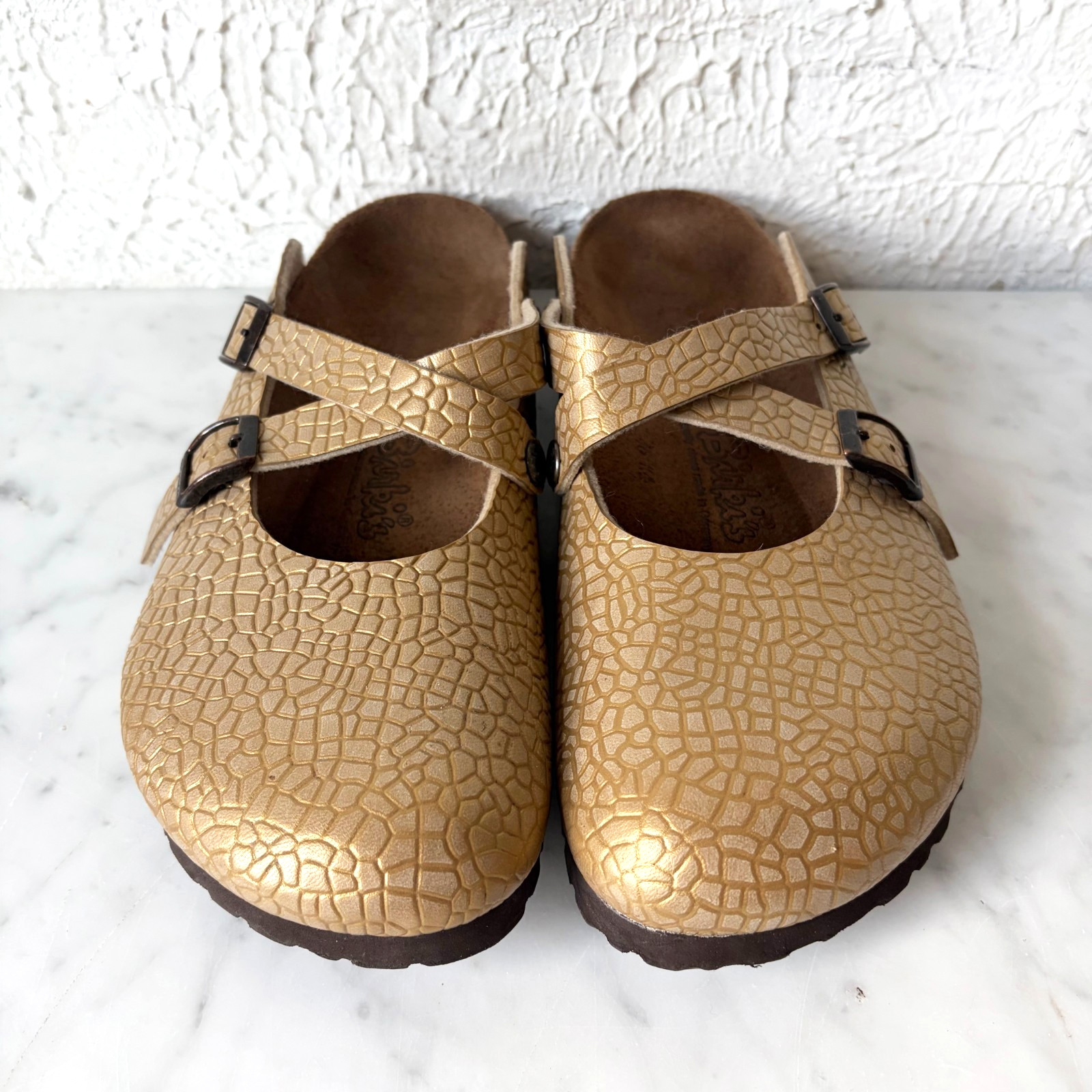 Birki’s Birkenstock Dorian Gold Metallic Crackle Clogs EU 40 US L9 M7 Germany