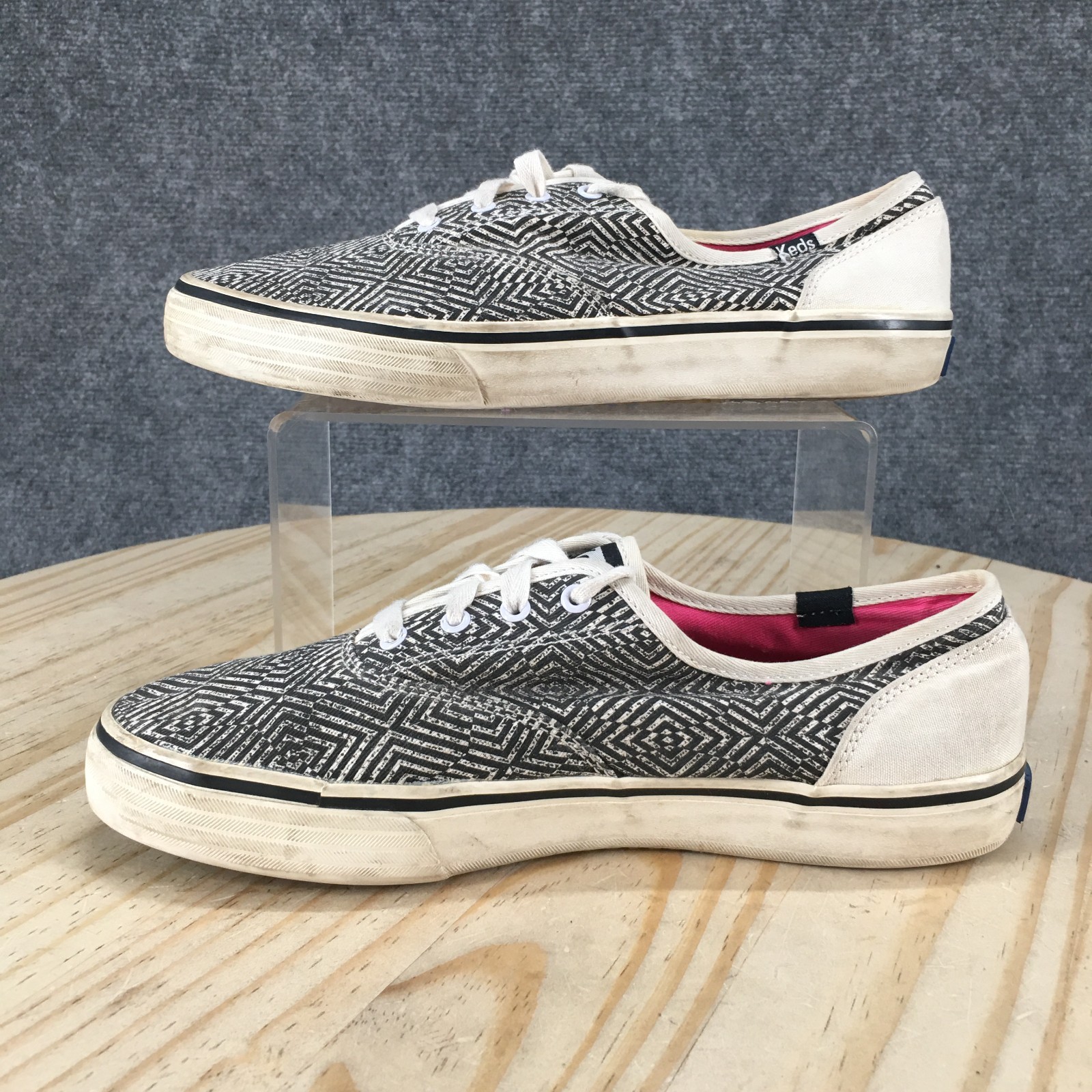 Keds Shoes Womens 8 Geometric Print Casual Sneakers Black Canvas Low WF48285