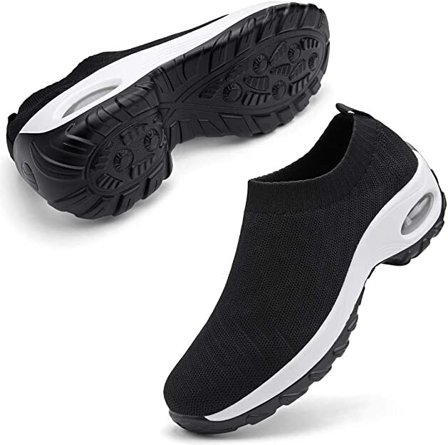 Aokelato Womens Walking Shoes Slip on Mesh Air Cushion Wedge Black Size 9