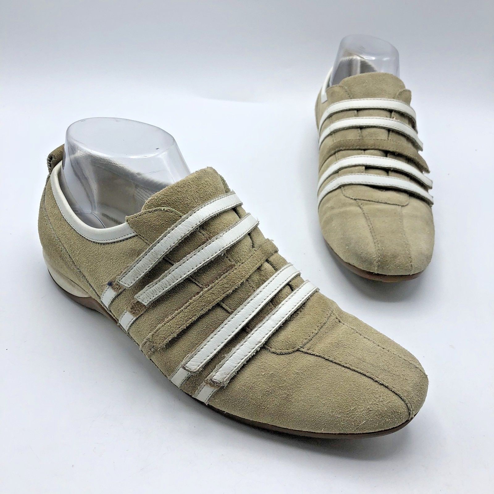 ECCO Women Beige White Hook and Loop Fastener Sneaker Shoe Size 7.5 Pre Owned