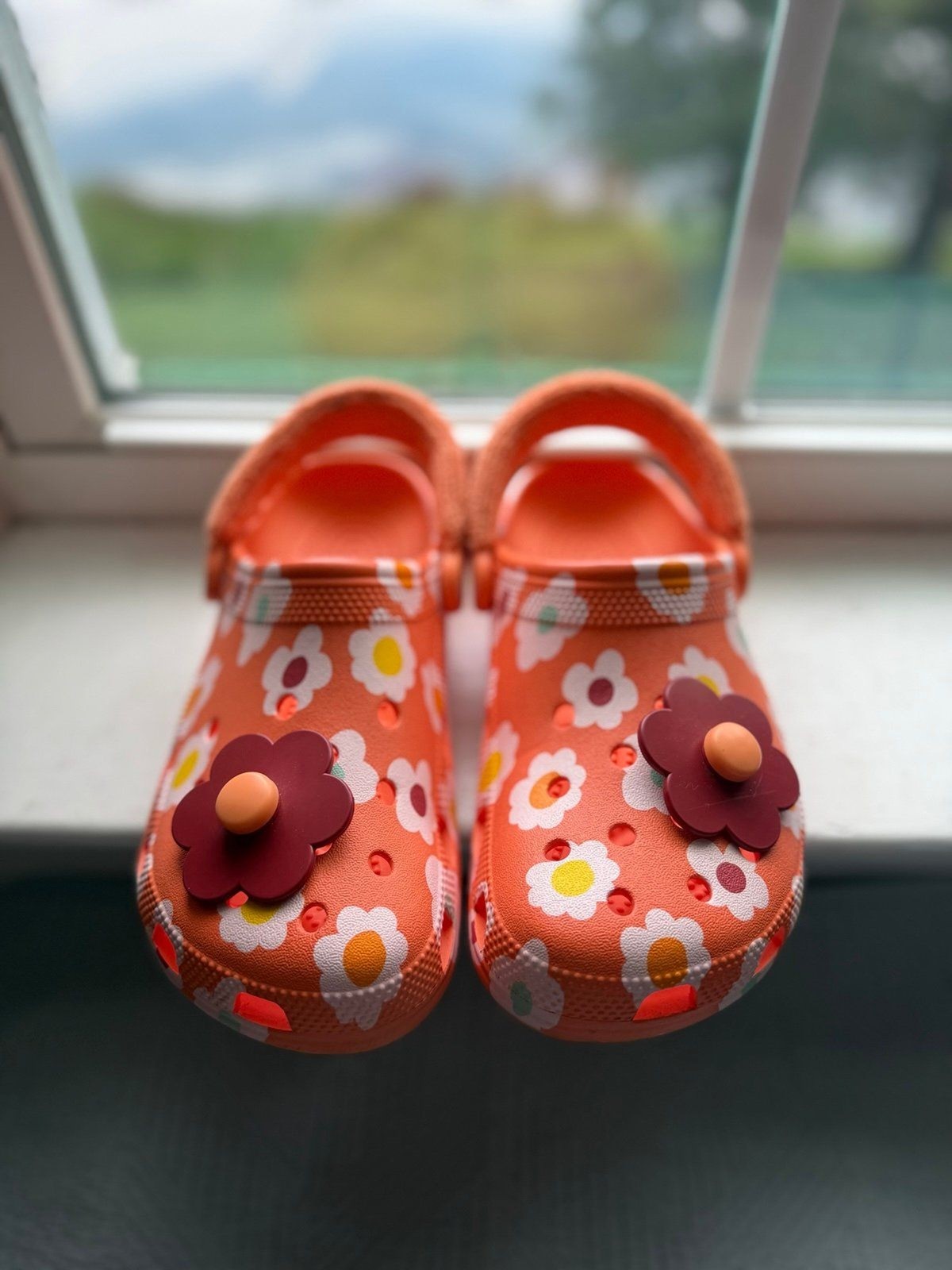 Crocs Zen Garden Sensory Orange Floral Terry Cloth Classic Clogs M 7 | W 9