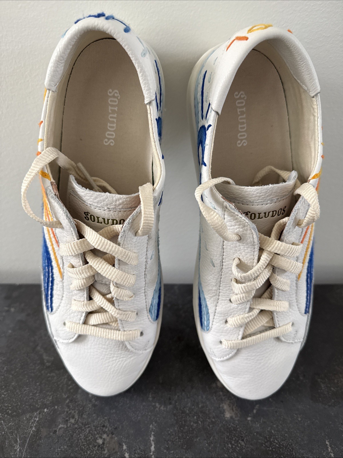 Soludos Women’s Ibiza Classic Sunrise Sunset Embroidered Leather Sneakers Sz 10