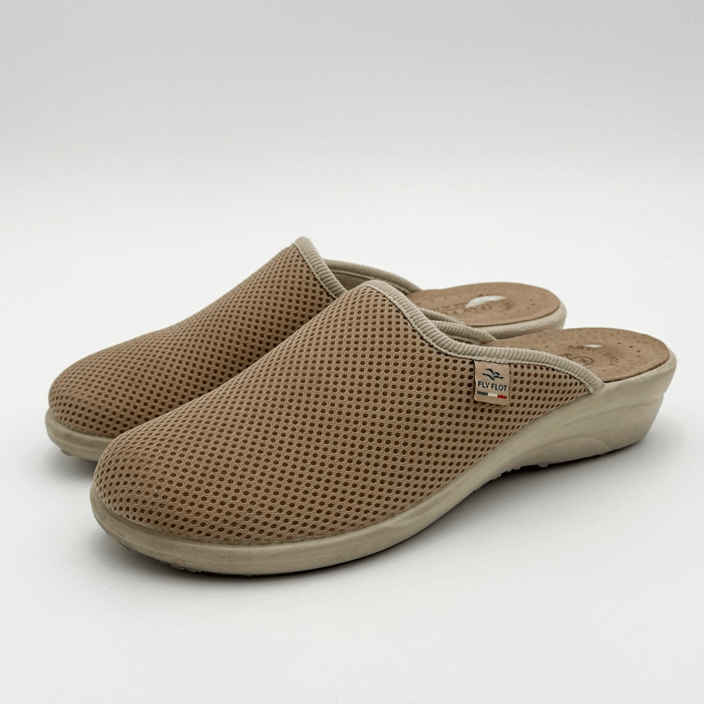 Fly Flot Womens Beige Slip-On Mule Shoes Cloth Slippers – US Size 8-8.5 / EU 39