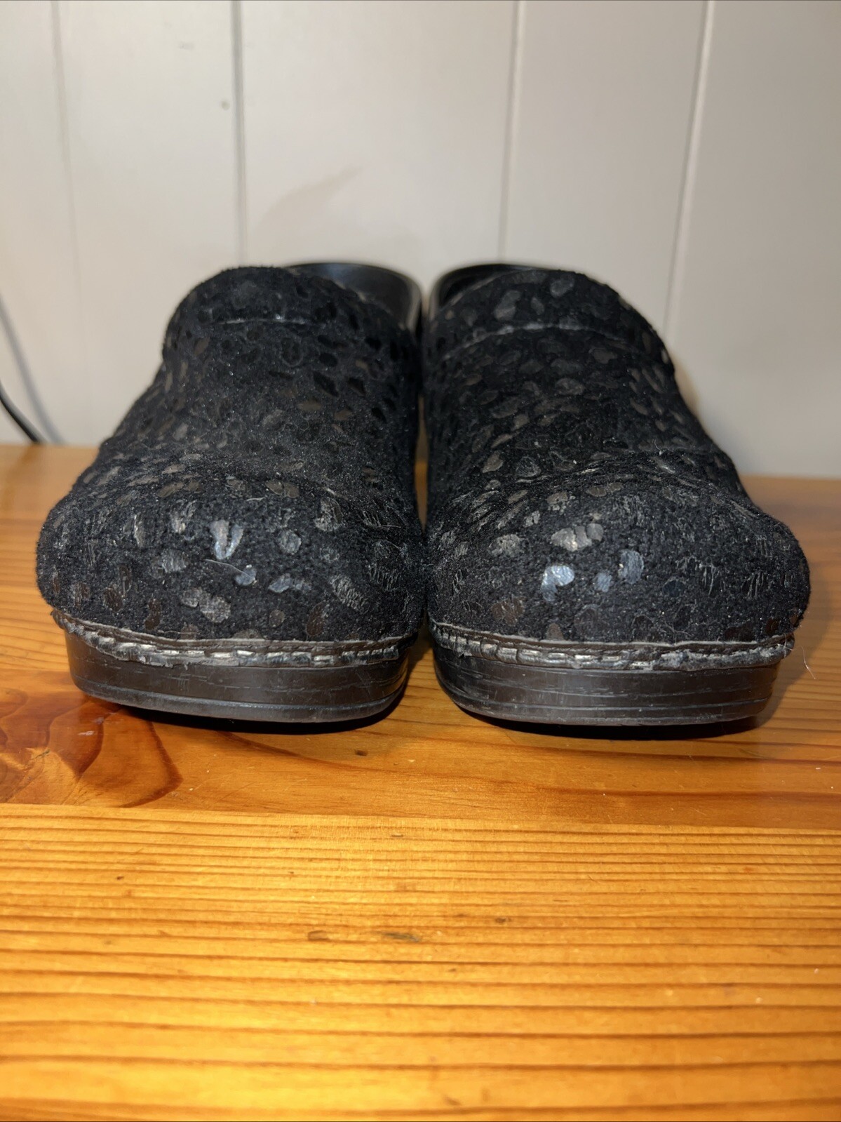 Dansko Sz 42 Leopard Cheetah Spotted Black Textile Upper Slip On Clog