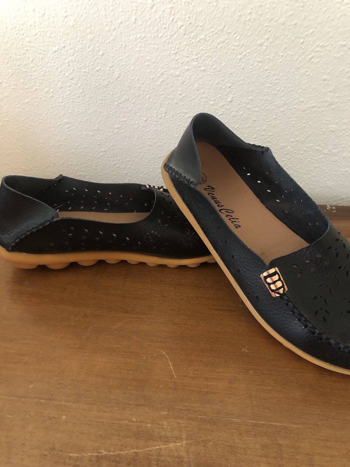 Venus Celia Size 7 Black Slip On Shoes Comfort Cut Outs