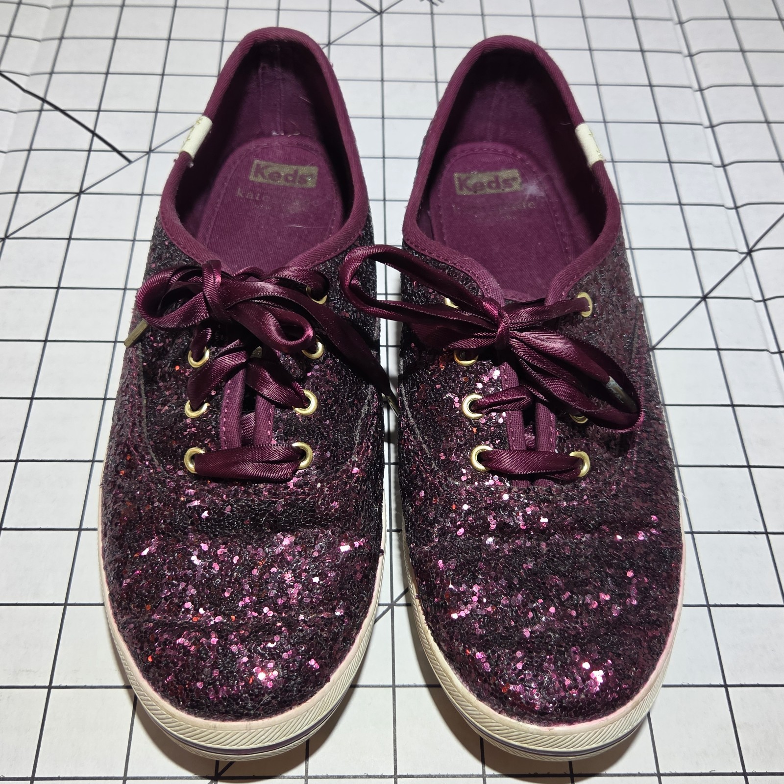 Keds x Kate Spade Womens 7 Champion Burgundy Purple Glitter WF57753 Sparkle Casu
