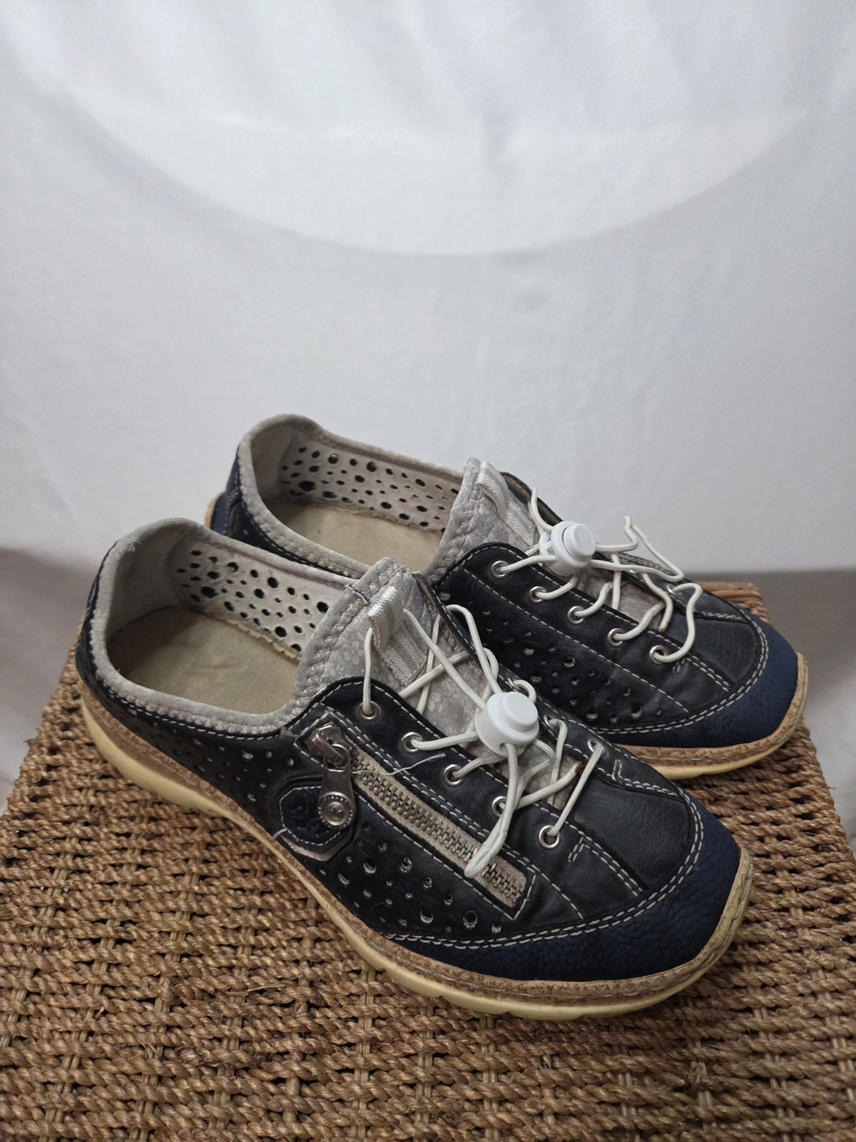 Rieker Womens Size 7 Navy Blue Leather Comfort Walking Shoes Zip Slip On EU 38