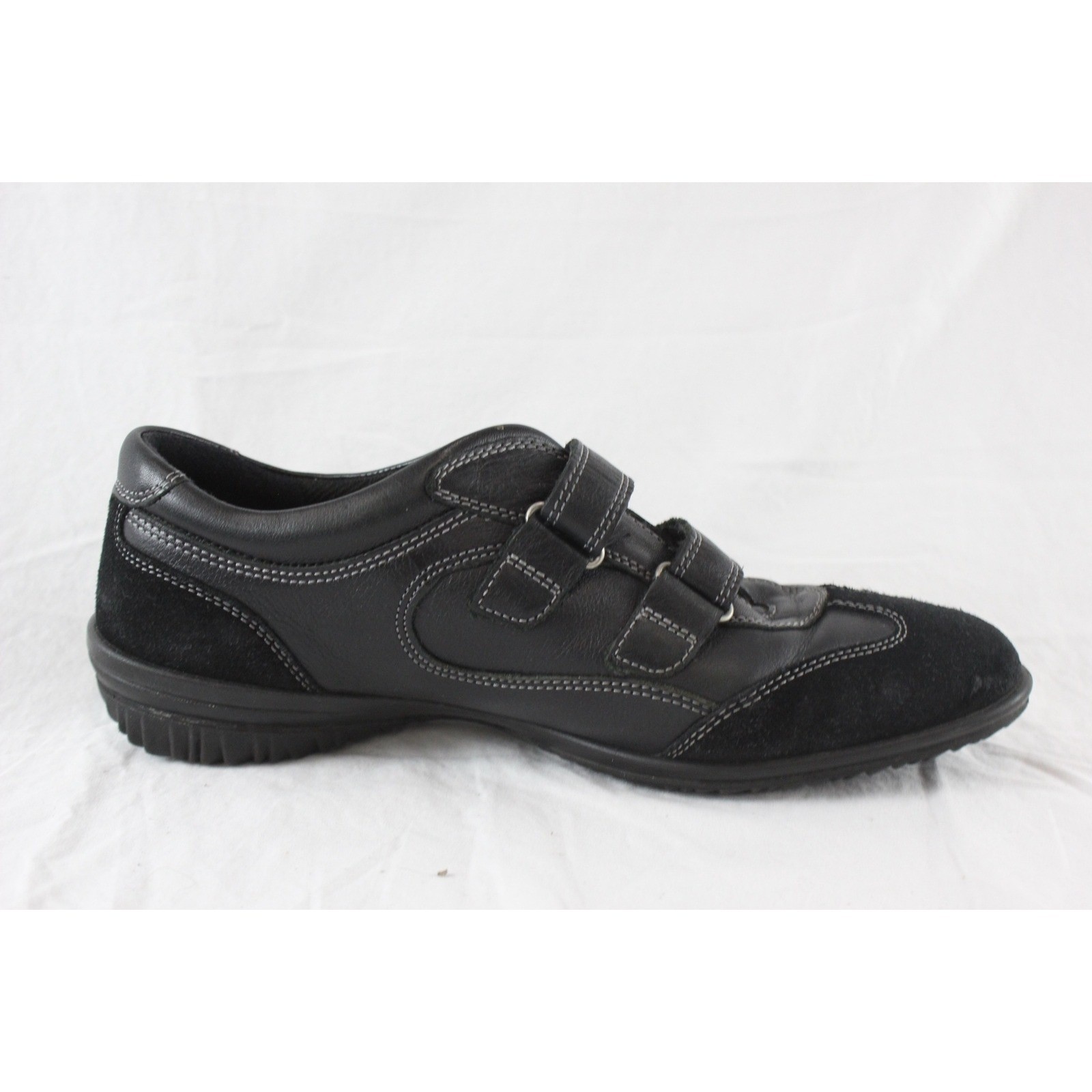 ECCO Black Leather Suede Hook and Loop Walking Shoes Sneakers Womens 40 US 9