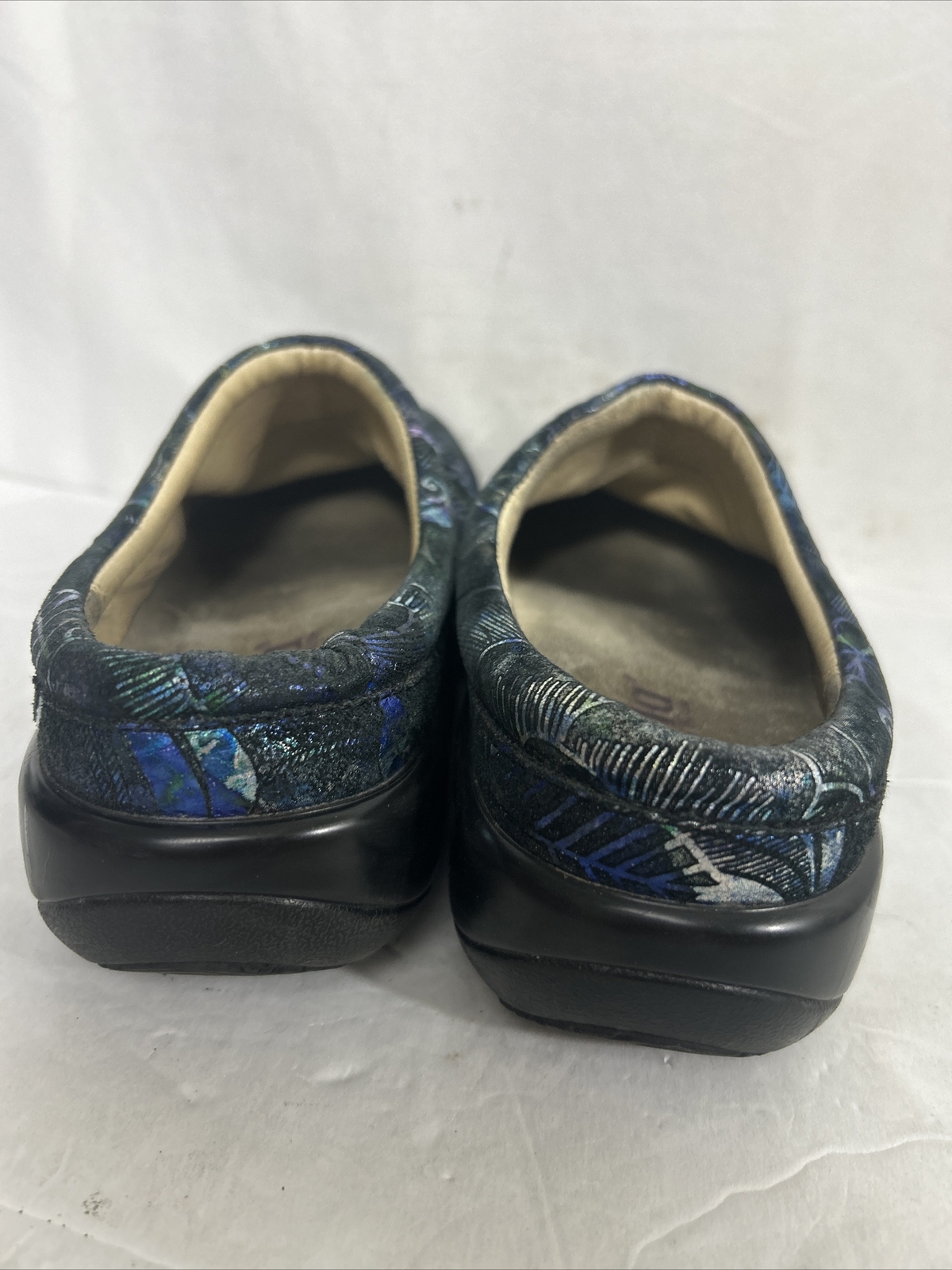 Alegria Mules Clogs Shoes Kay-264 Womens 38 Blue Green Leather Flowers Slip Ons