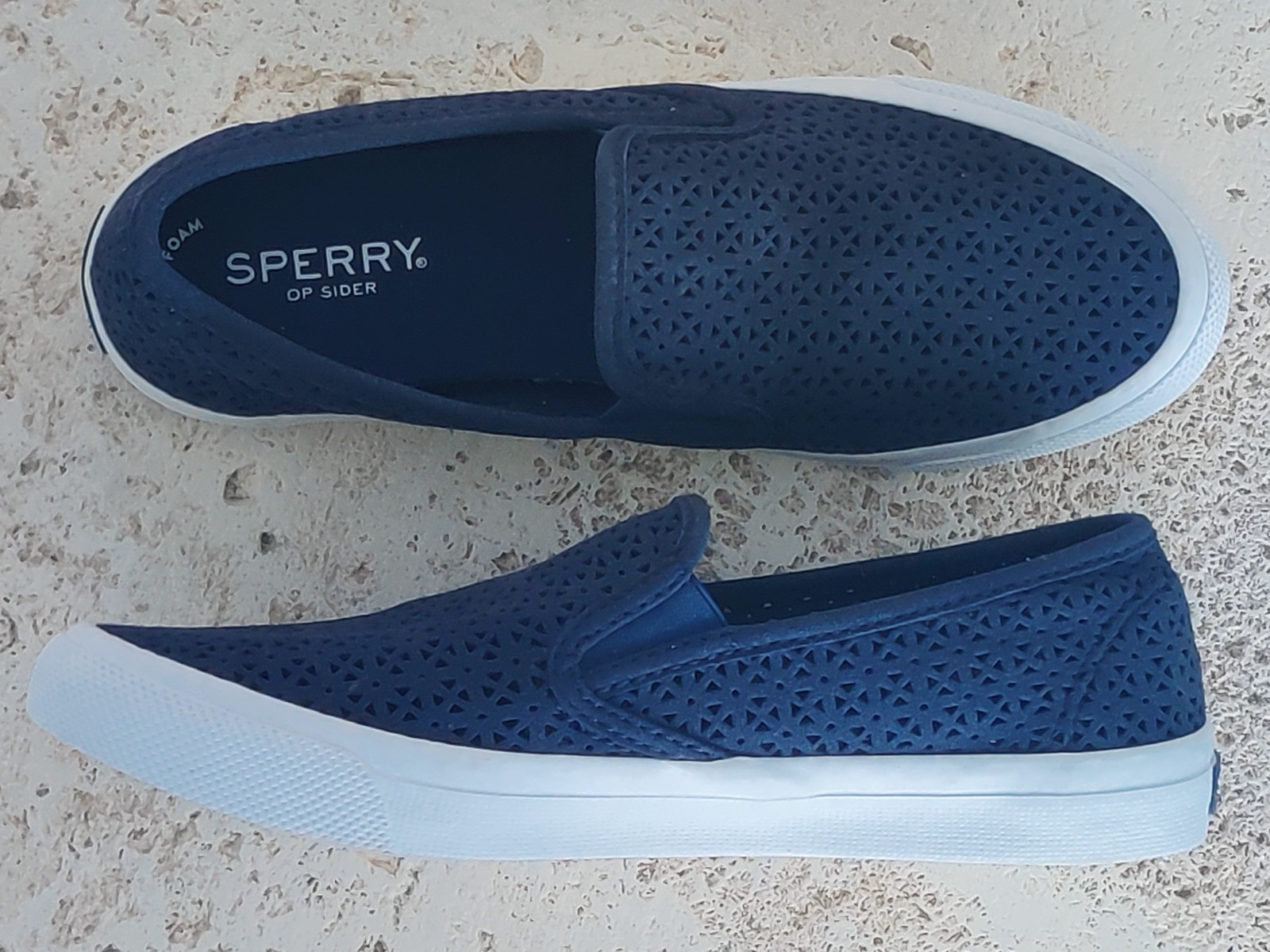 Sperry Top Sider Sz 7 M Perforated Suede Boat Shoes Sneakers Slip On NAVY BLUE
