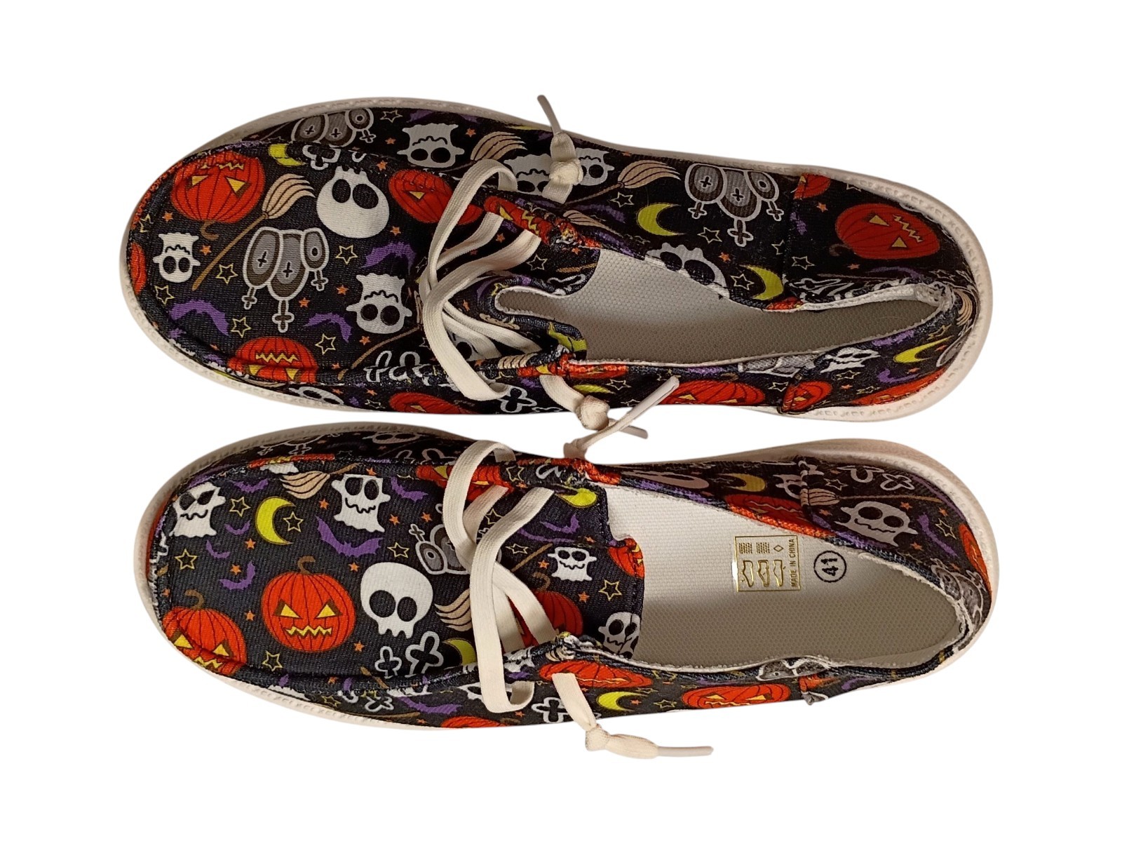 Fashion Sneakers Womens 10 Halloween Canvas Slip On Shoes Pumpkins Ghost Bats