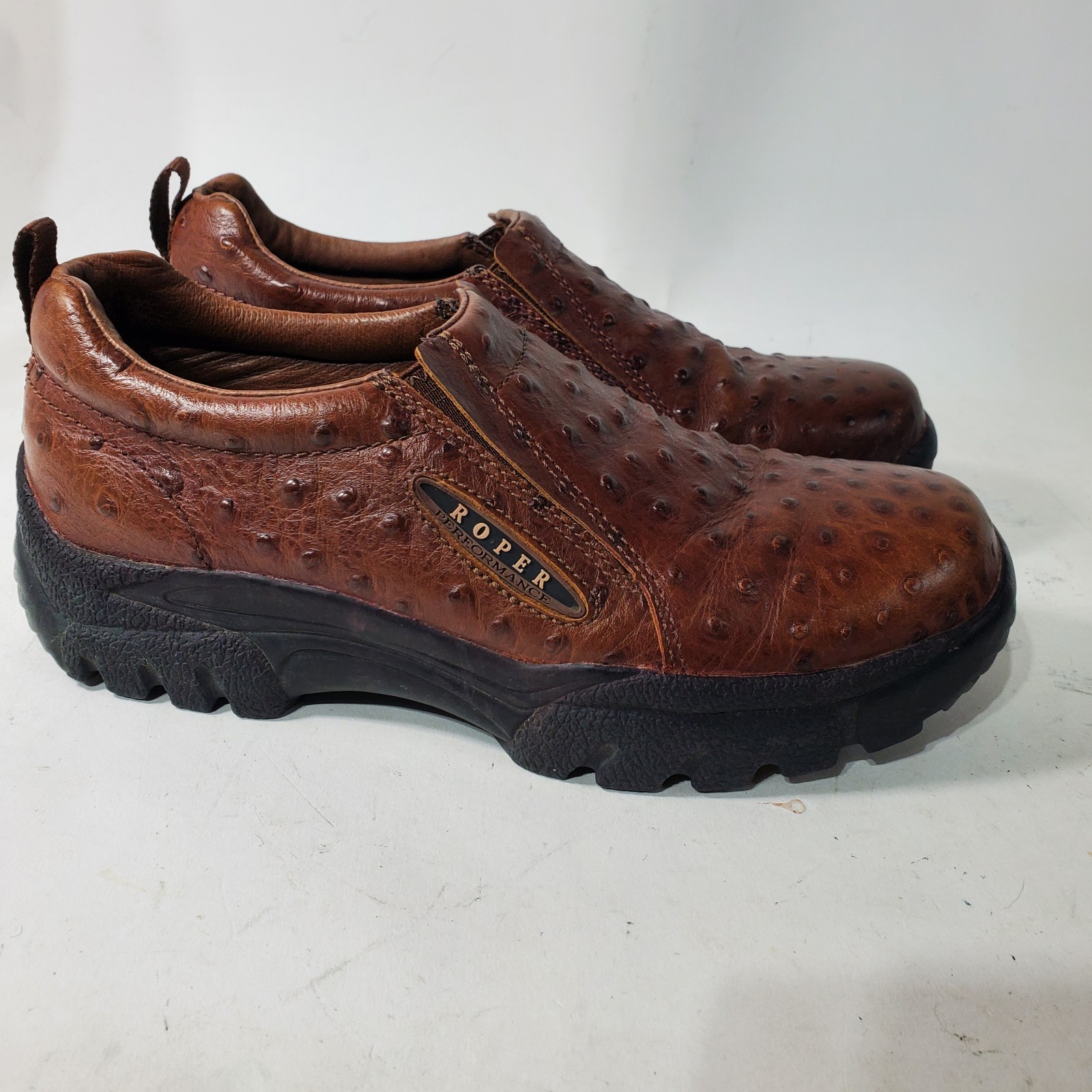 Roper Clog Mule Womens Size 8 Brown Faux Ostrich Leather Comfort Western Cowgirl