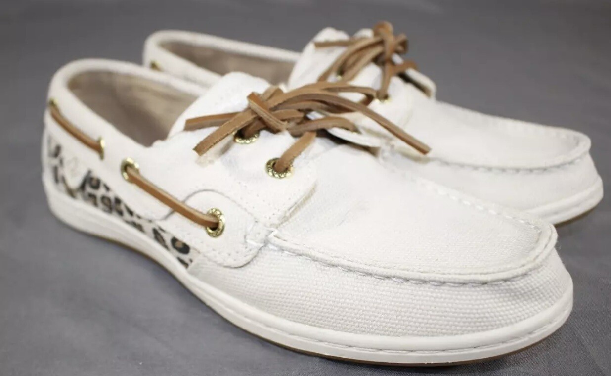 Sperry Top Sider Koifish Canvas Boat Shoes Cheetah Natural Women’s 8.5 New