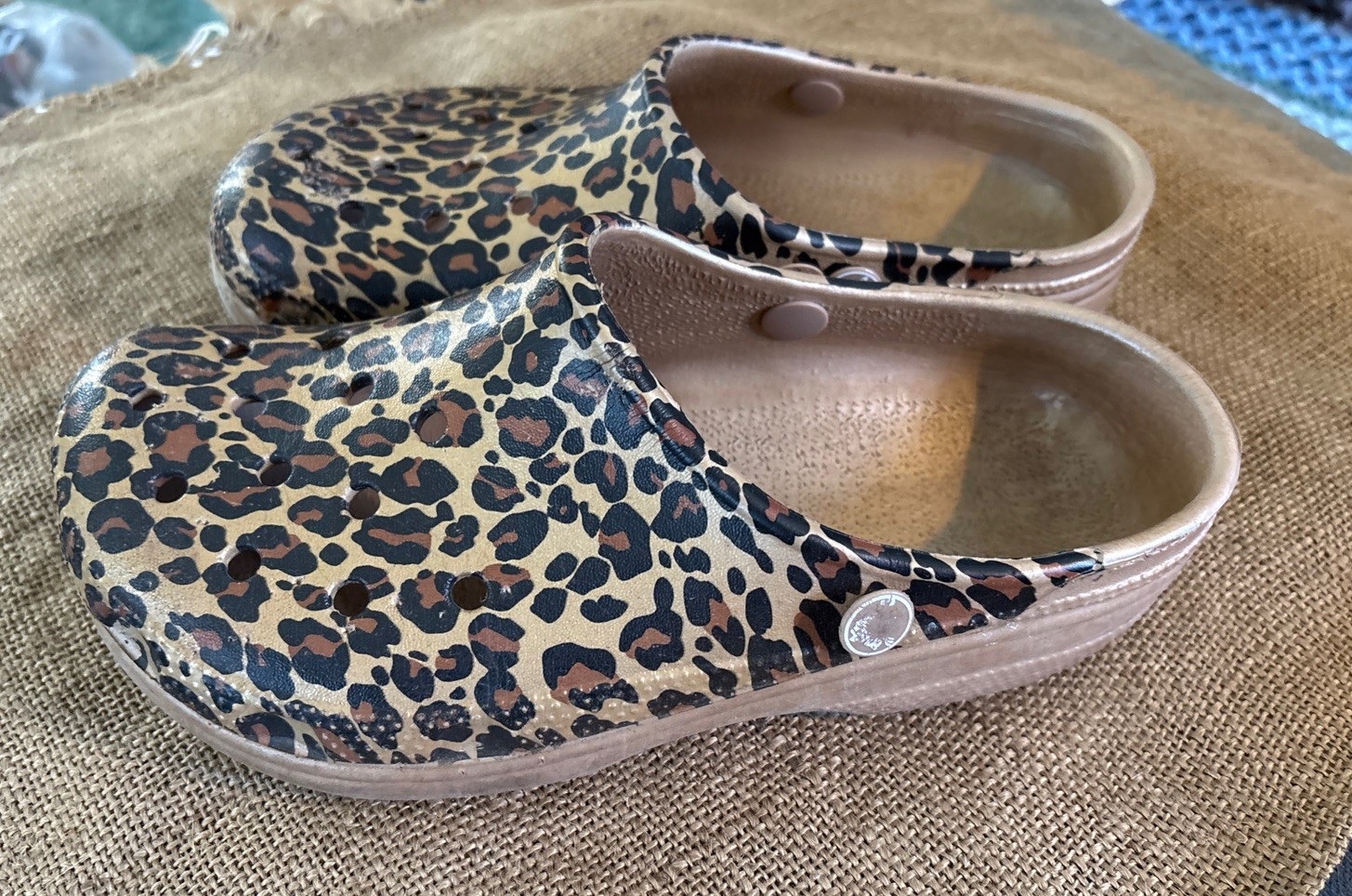 Crocs Classic Clogs Leopard Print Brown Tan Sz M5 W7 No Straps