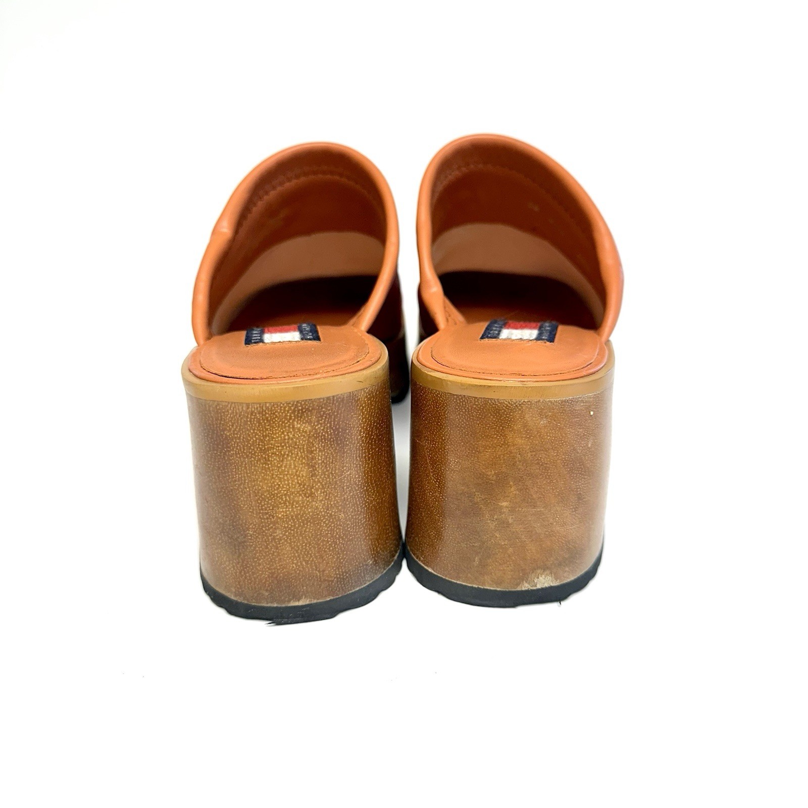 Vintage Tommy Hilfiger Y2K Hot Pink Leather Platform Clogs Mules Cutout Women 9