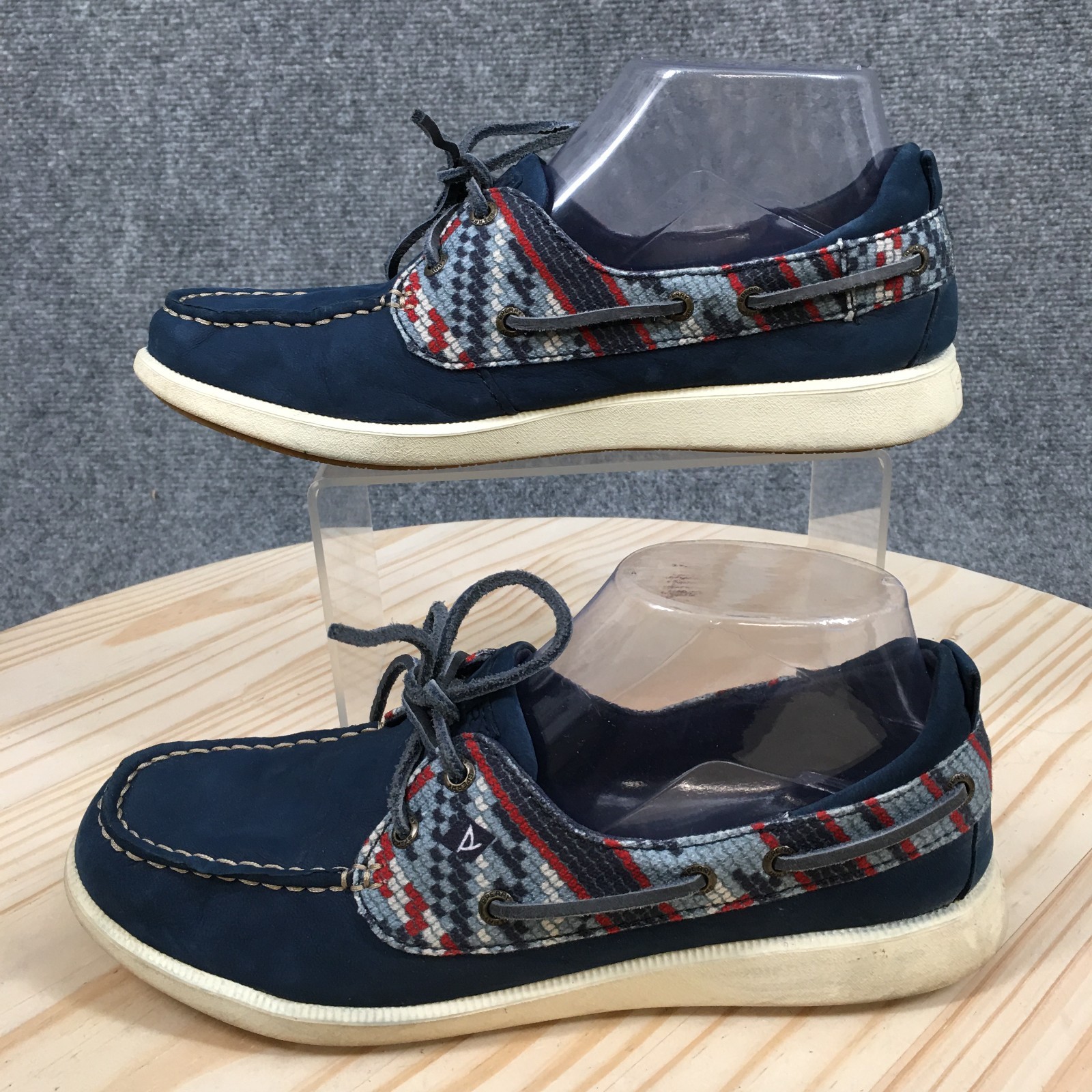 Sperry Boat Shoes Women 8 Blue Koifish Leather Suede Plaid Loafers STS82625