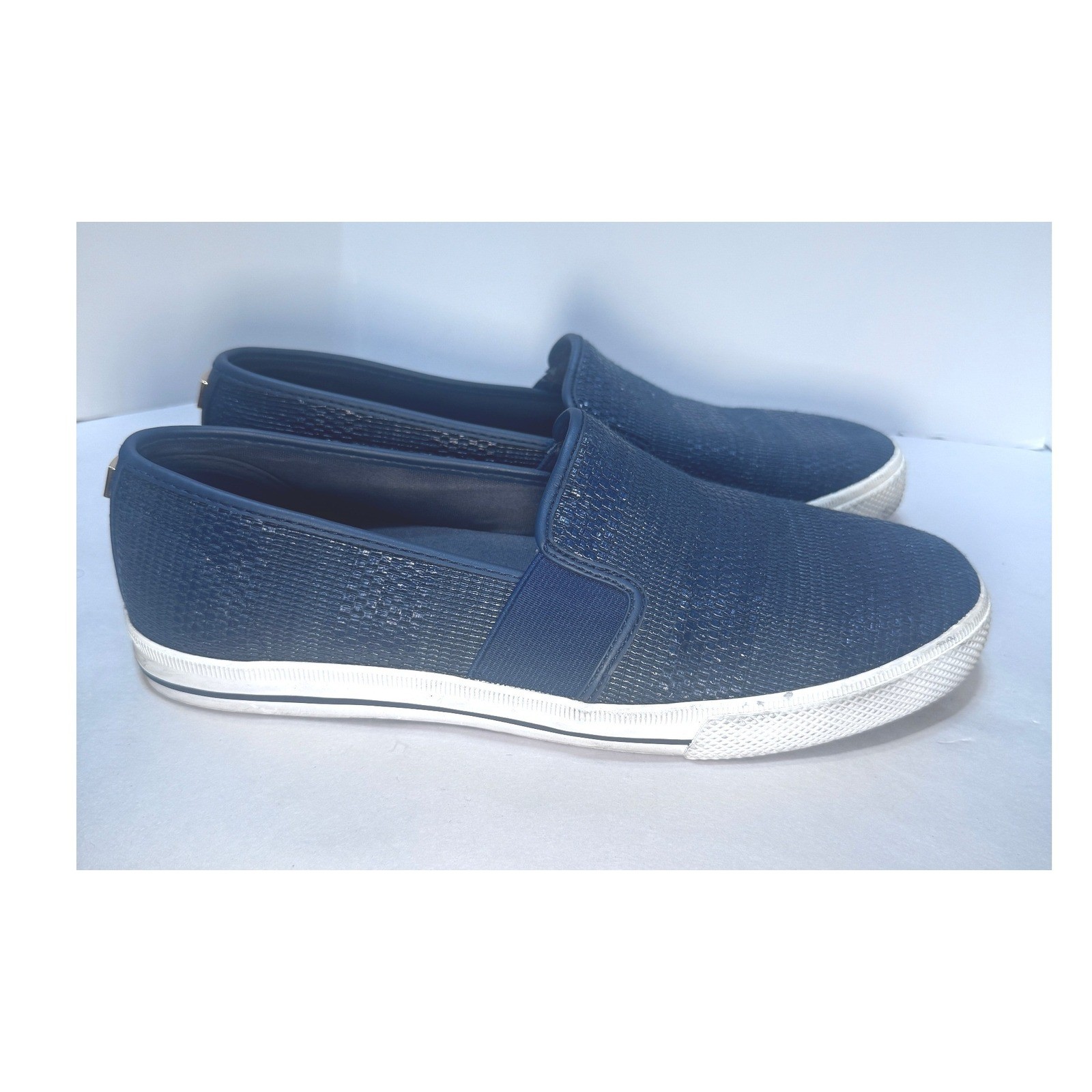 Lauren Ralph Lauren Jinny Navy Blue Woven Slip On Sneakers Shoes Womens 9 Preppy