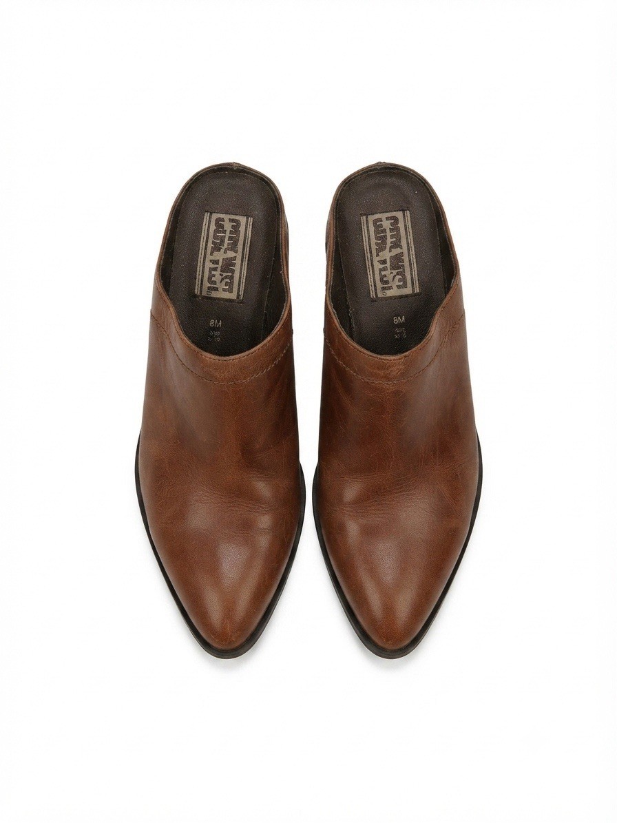 VTG 90s Code West Brown Leather Western Mules Women 8.5 M Slip On Cowboy Slides