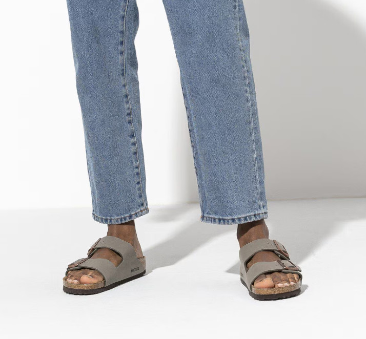 Birkenstock Arizona Birkibuc Leather in Stone Two-Strap Unisex Comfort Sandals
