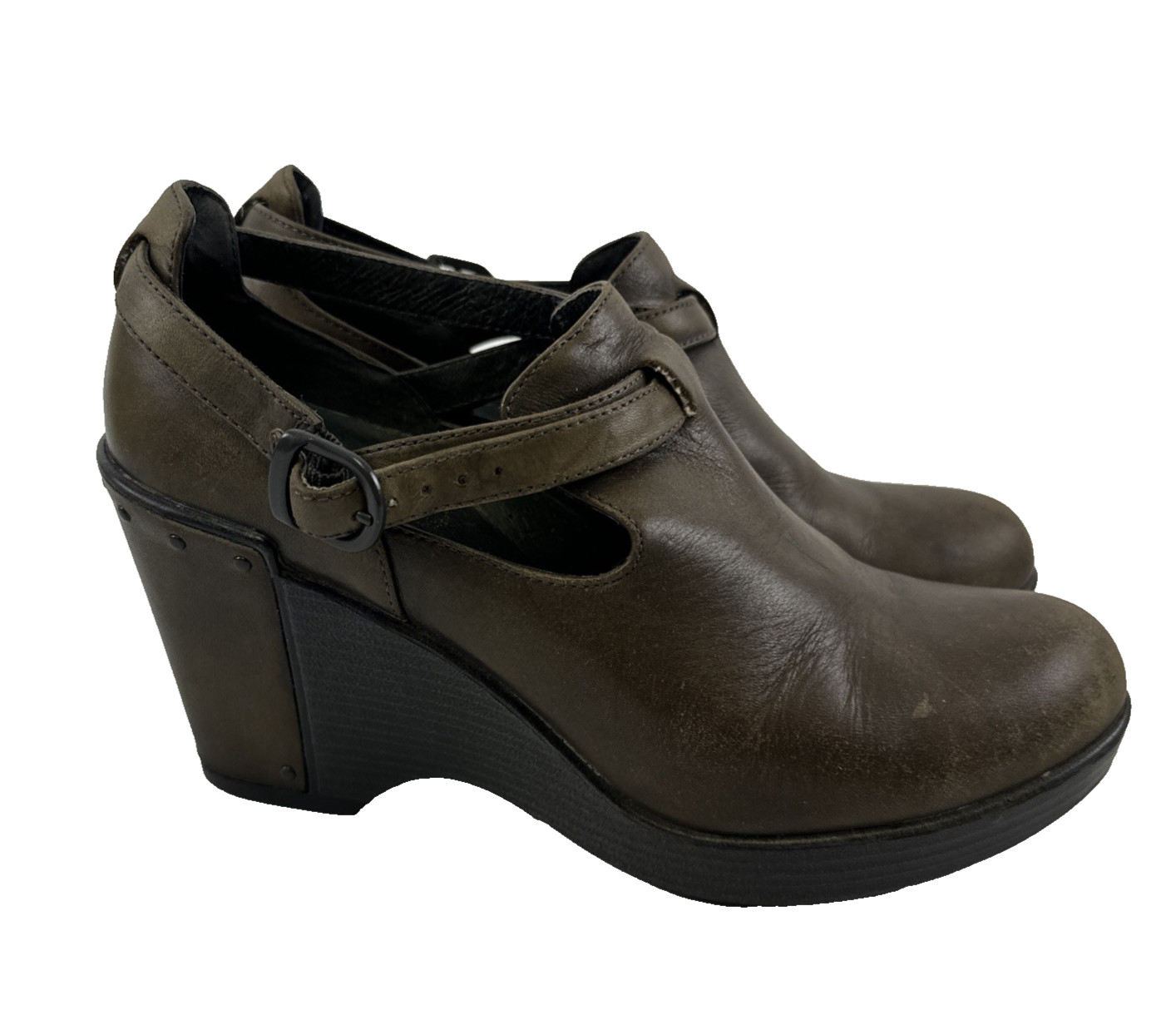 Dansko Franka Wedge Bootie Brown Leather Buckle Strap 1901951000 Women 38 US 7.5