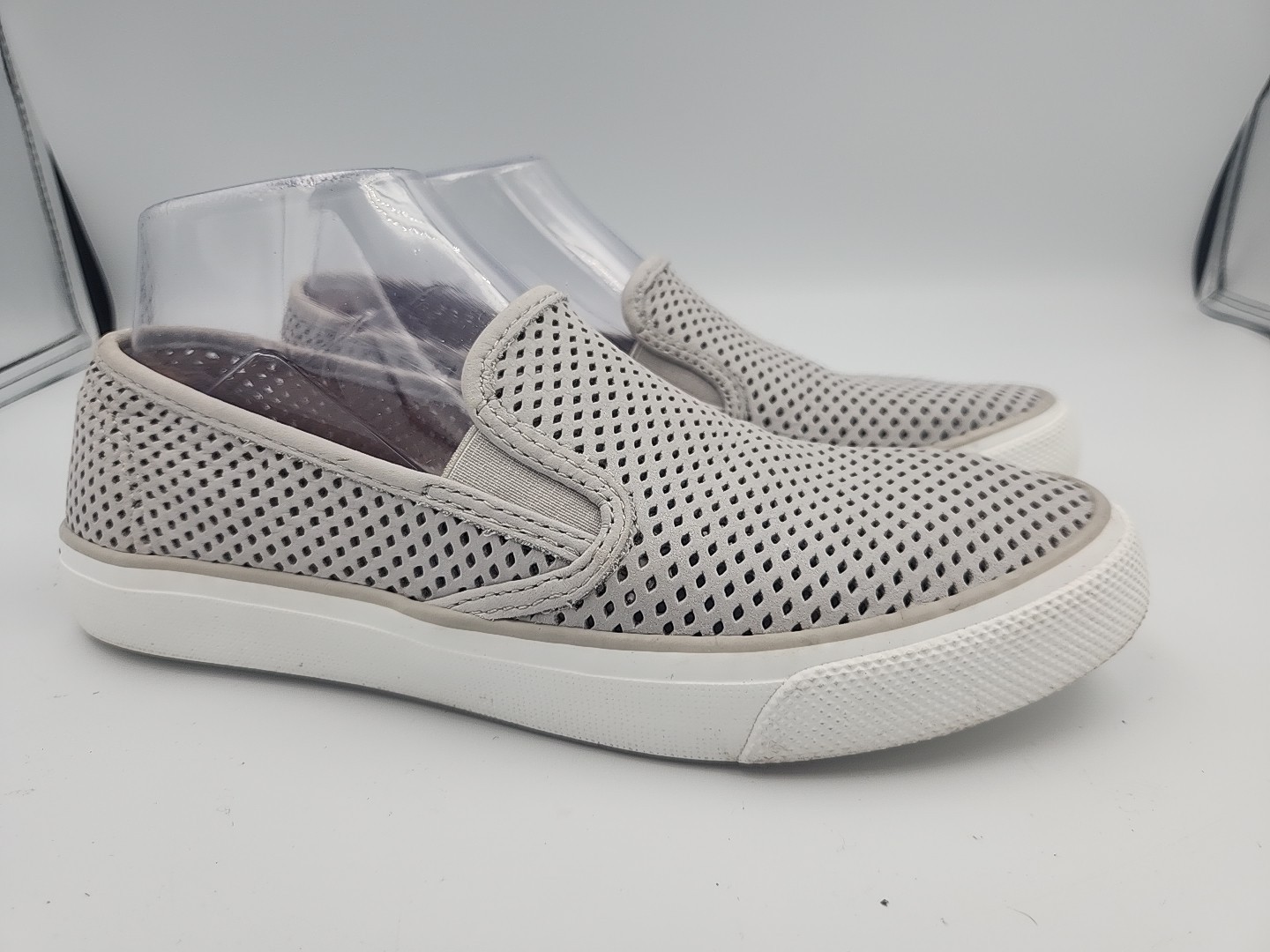 Sperry Top-Sider Seaside Perforated Sneakers Womens Size 7.5 Grey Memory Foam