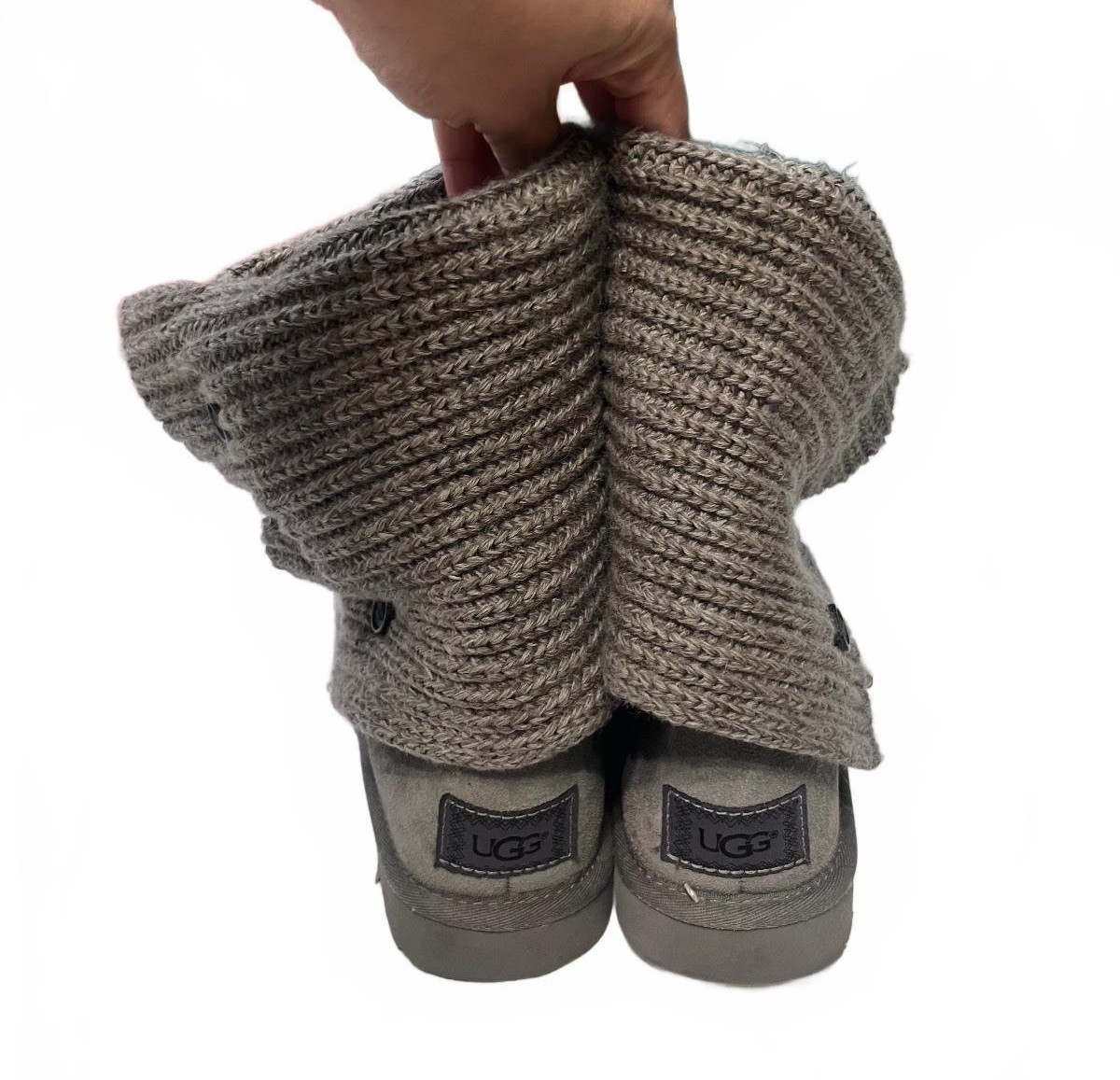 UGG Classic Cardy Knit Boots Charcoal Gray Button Slouchy Cottagecore Size 8