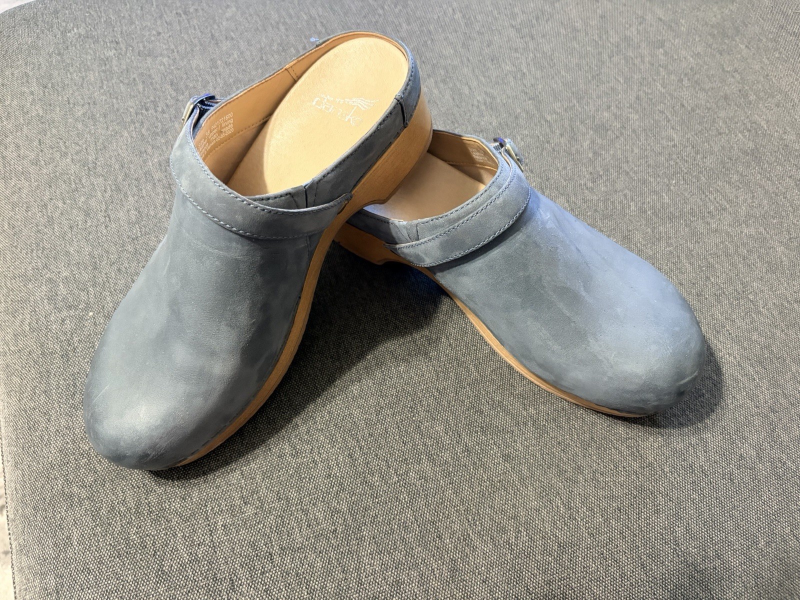DANSKO Malin Blue Leather Comfort Clogs Buckle Strap Logo Women’s EU38 US7.5