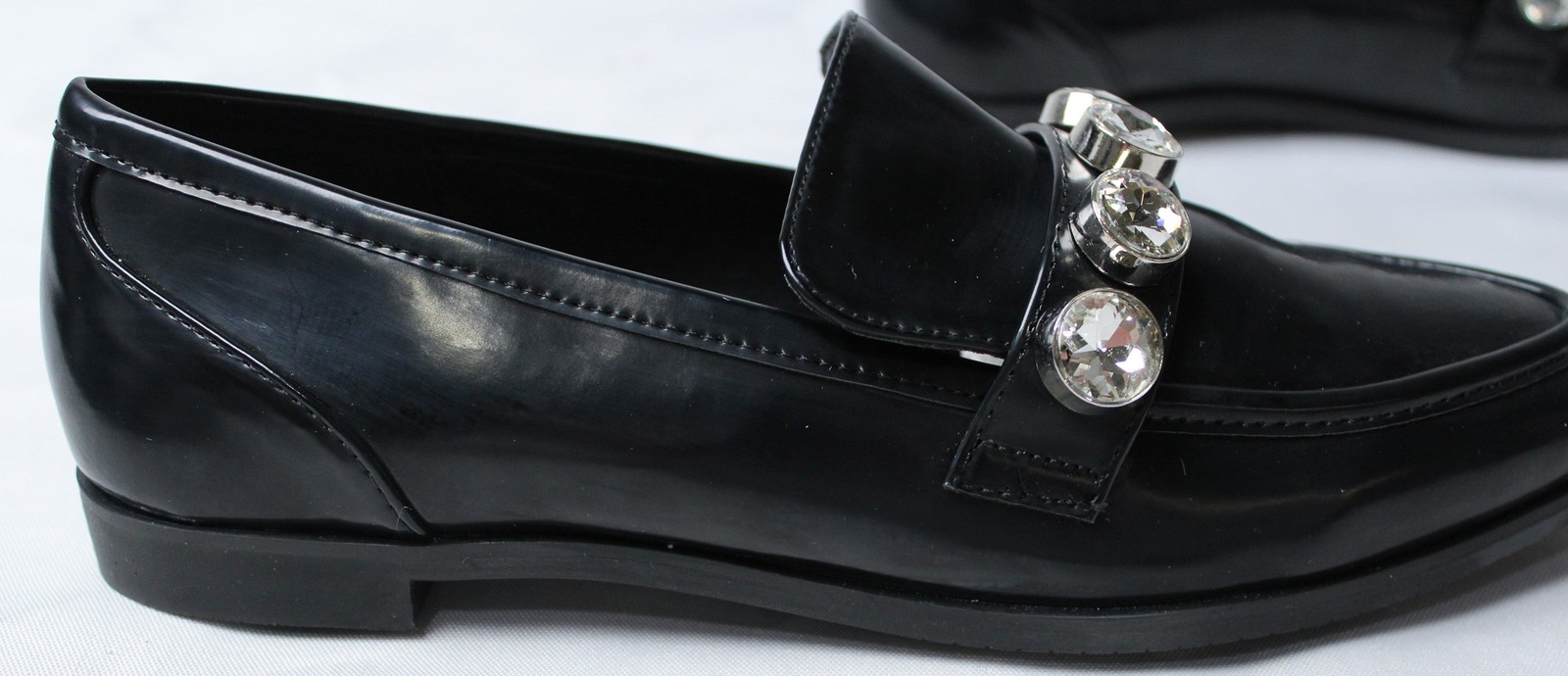 Lulus Women’s Ronron Patent Rhinestone Pointed-Toe Loafers AC2 Black US:8