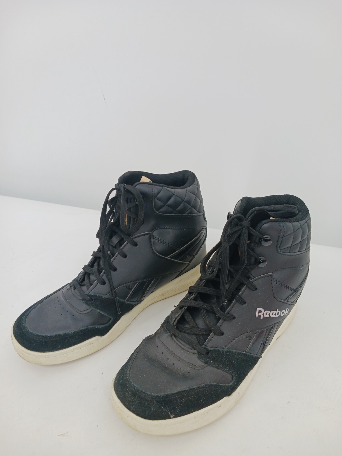 Reebok Womens Black High-Top Sneakers Size 9.5 Leather Quilted Casual Work