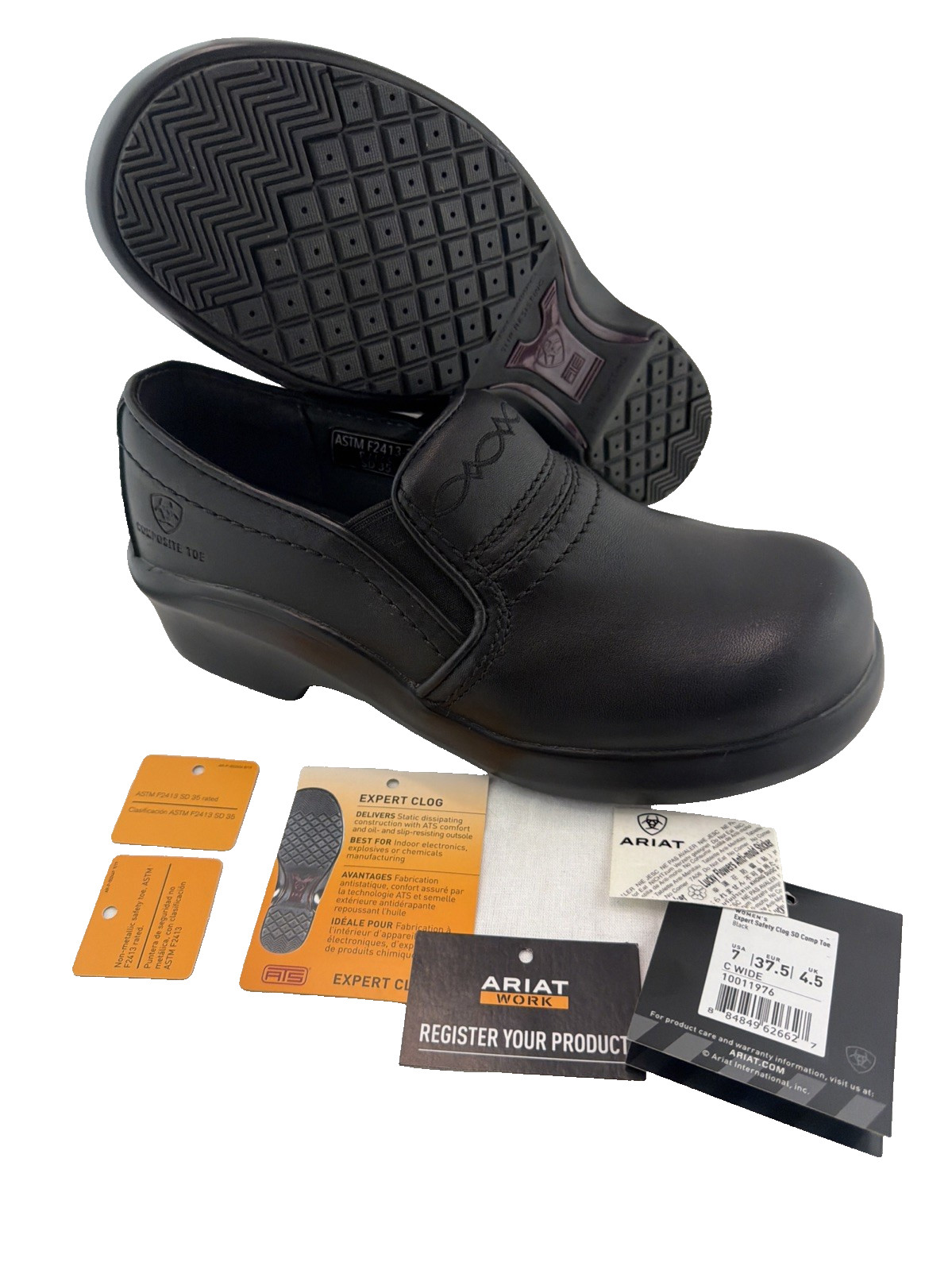 ARIAT Work Expert Safety Clogs SD Women’s Sz 7 C WIDE Black Composite Toe