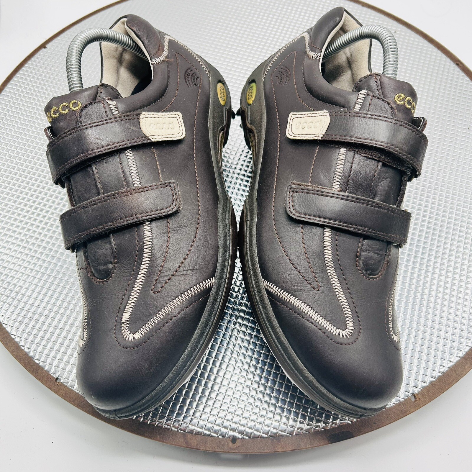 Ecco Hydromax Women Size US 9 EU 40 Comfort Brown Leather Hook & Loop Golf Shoes